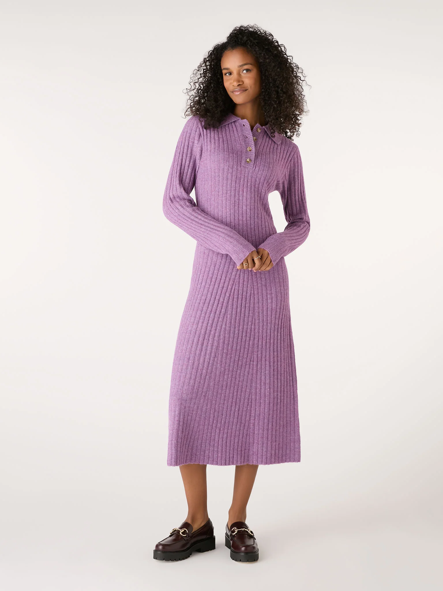Henley Ribbed Placket Dress in Purple - Image 4