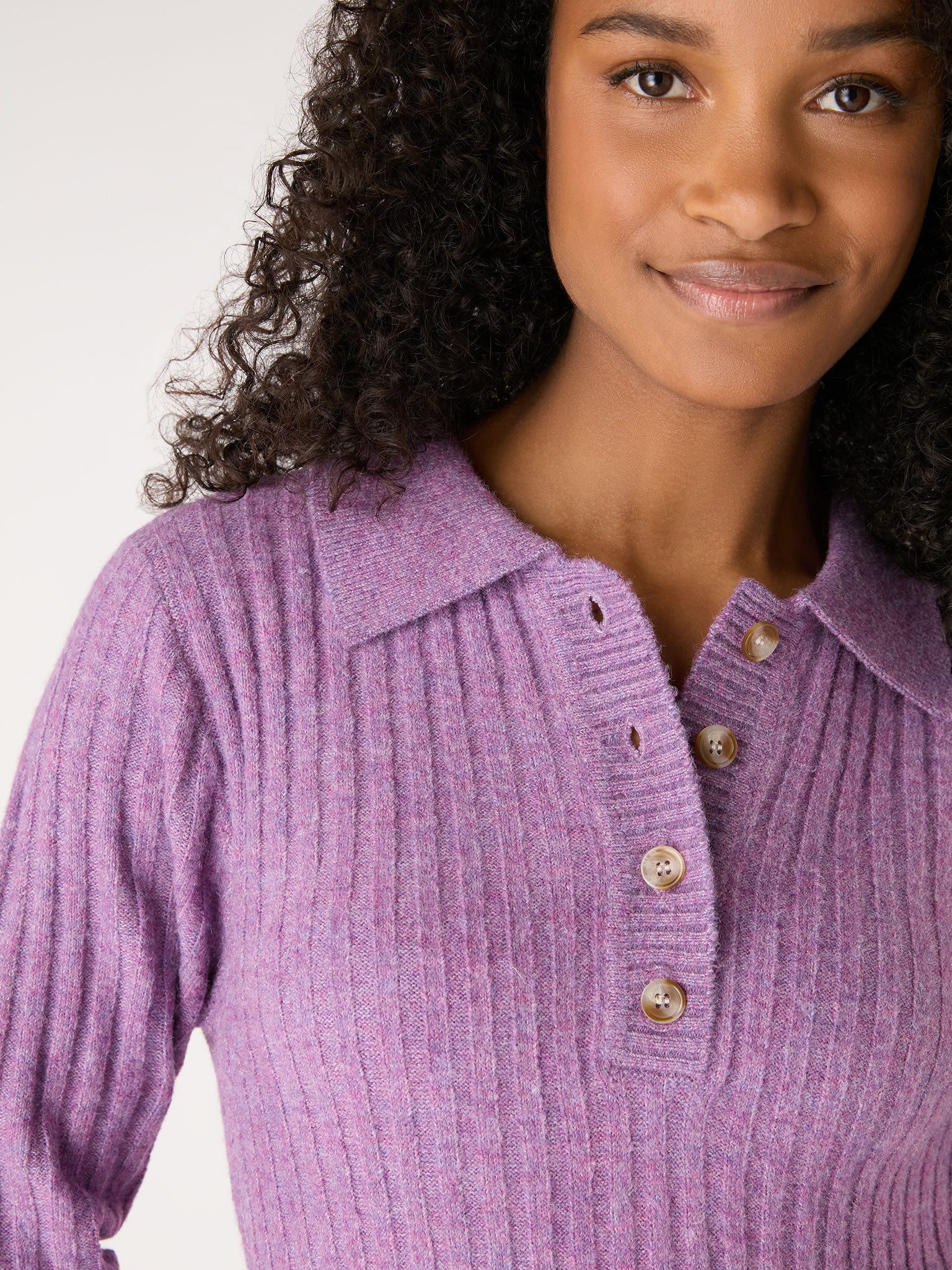 Henley Ribbed Placket Dress in Purple - Image 5
