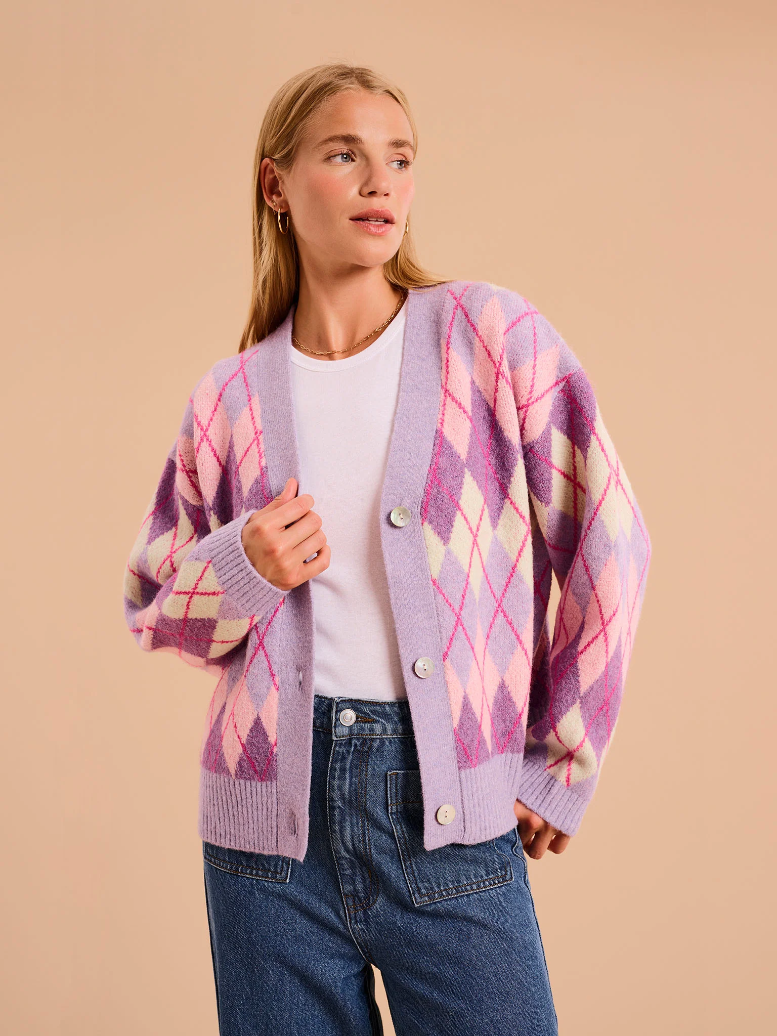 Henni Argyle Cardigan in Purple - Image 5