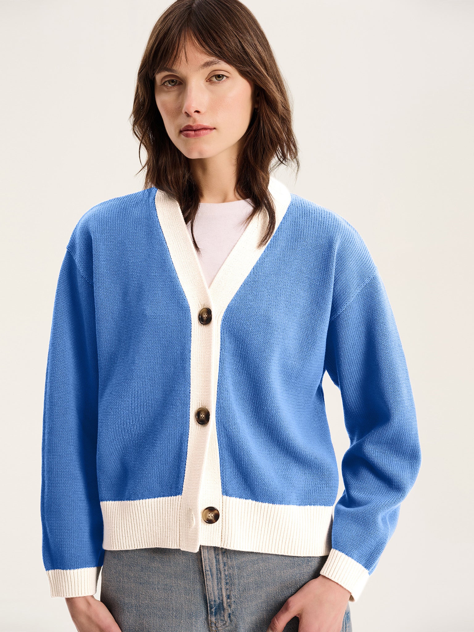 Henni Cardigan in Blue and Cream - Image 3