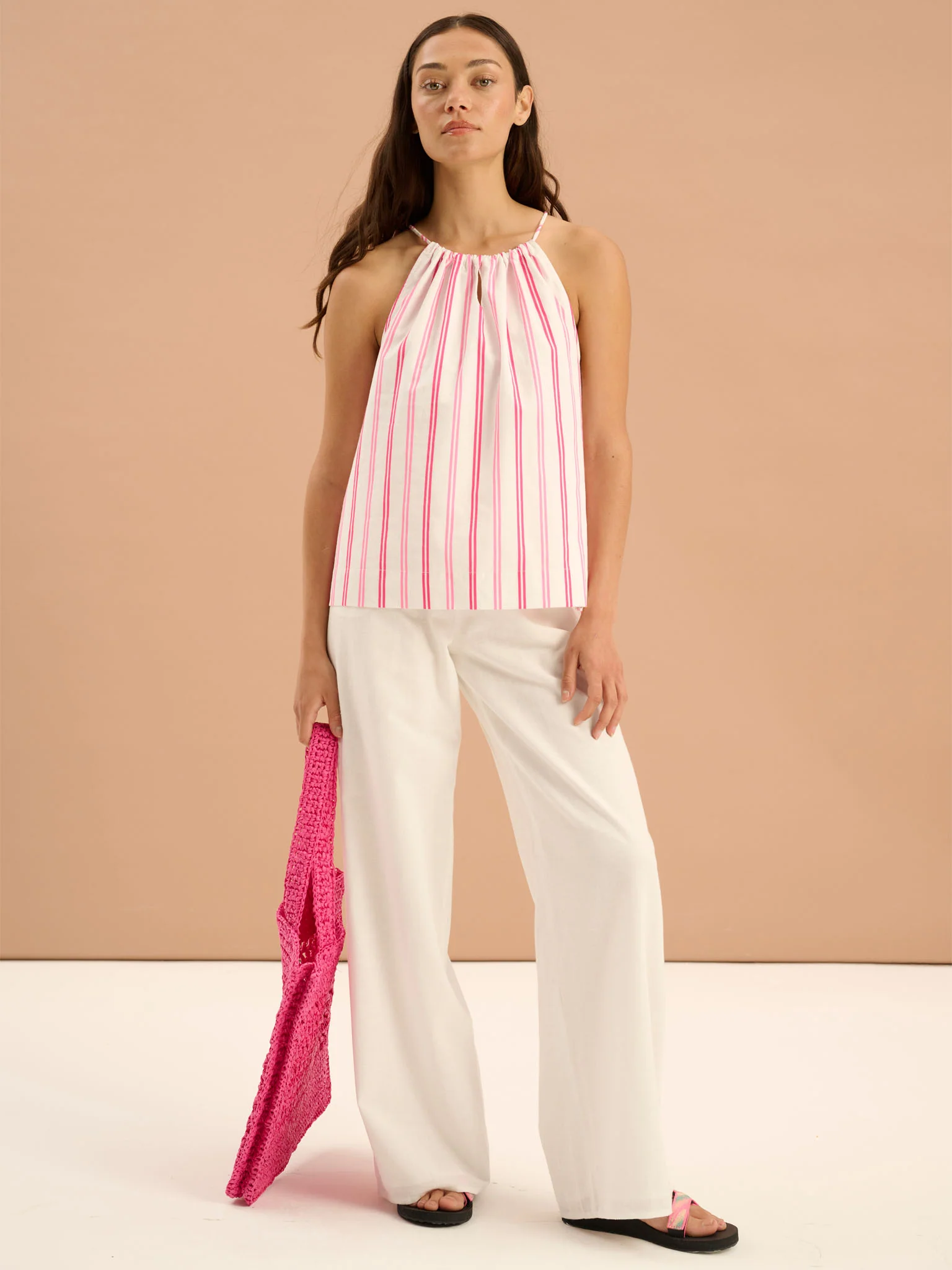 Idara Halterneck Printed Stripe Sleeveless Top - Image 2