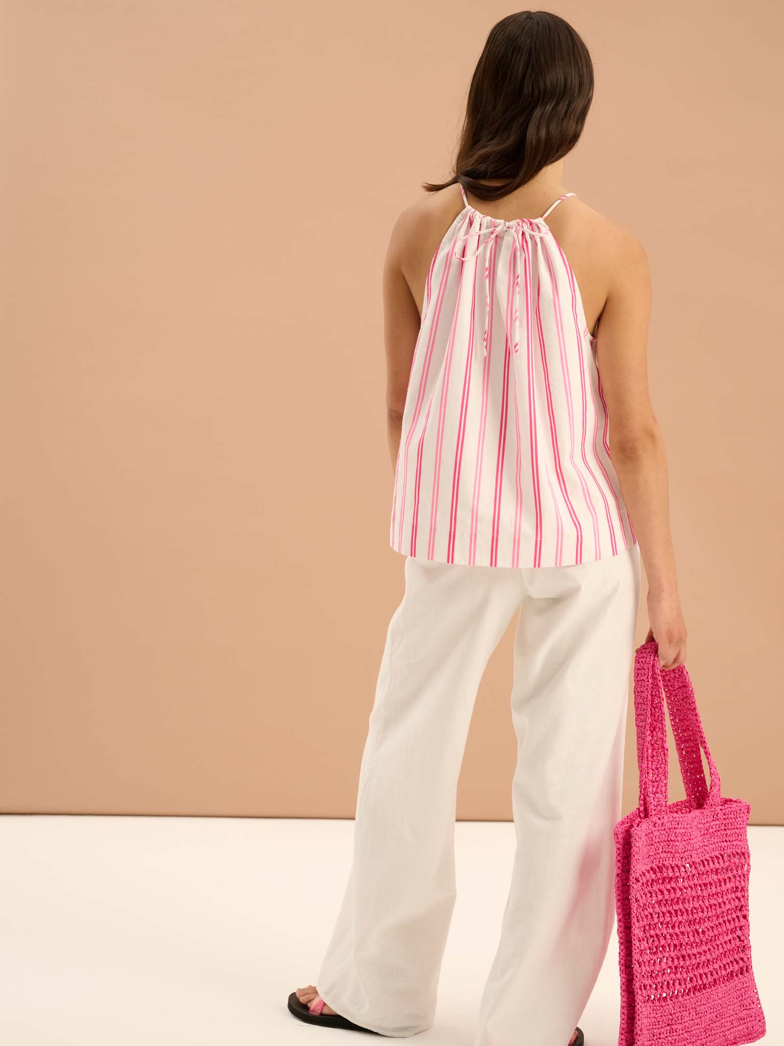 Idara Halterneck Printed Stripe Sleeveless Top - Image 4