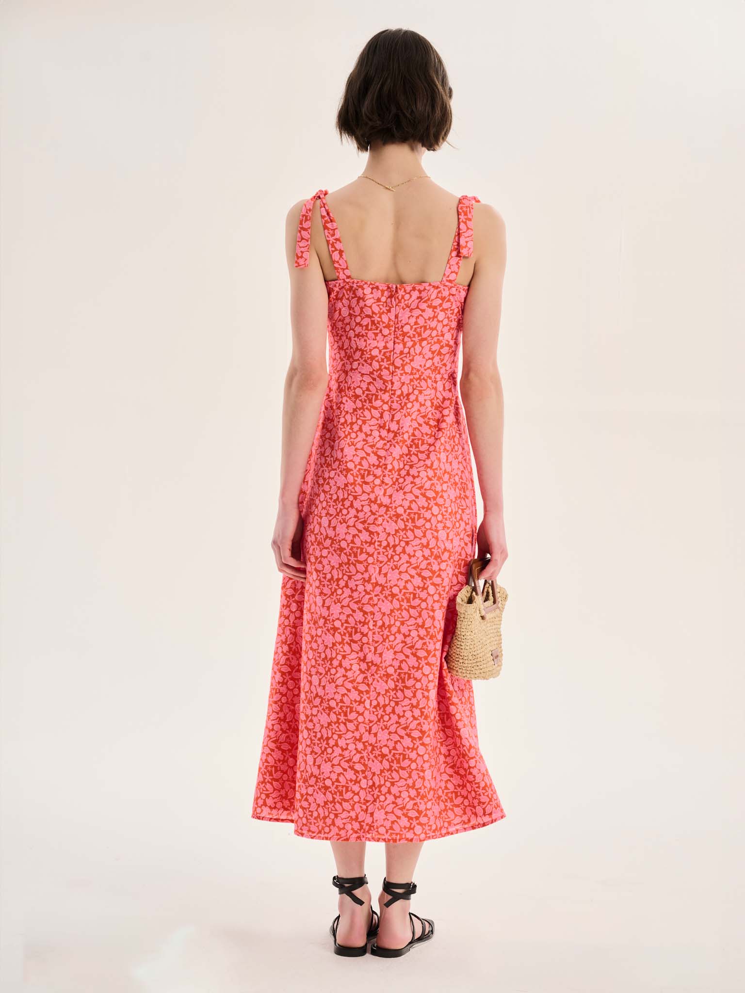 Irina Ruched Bodice Strappy Dress in Red - Image 2