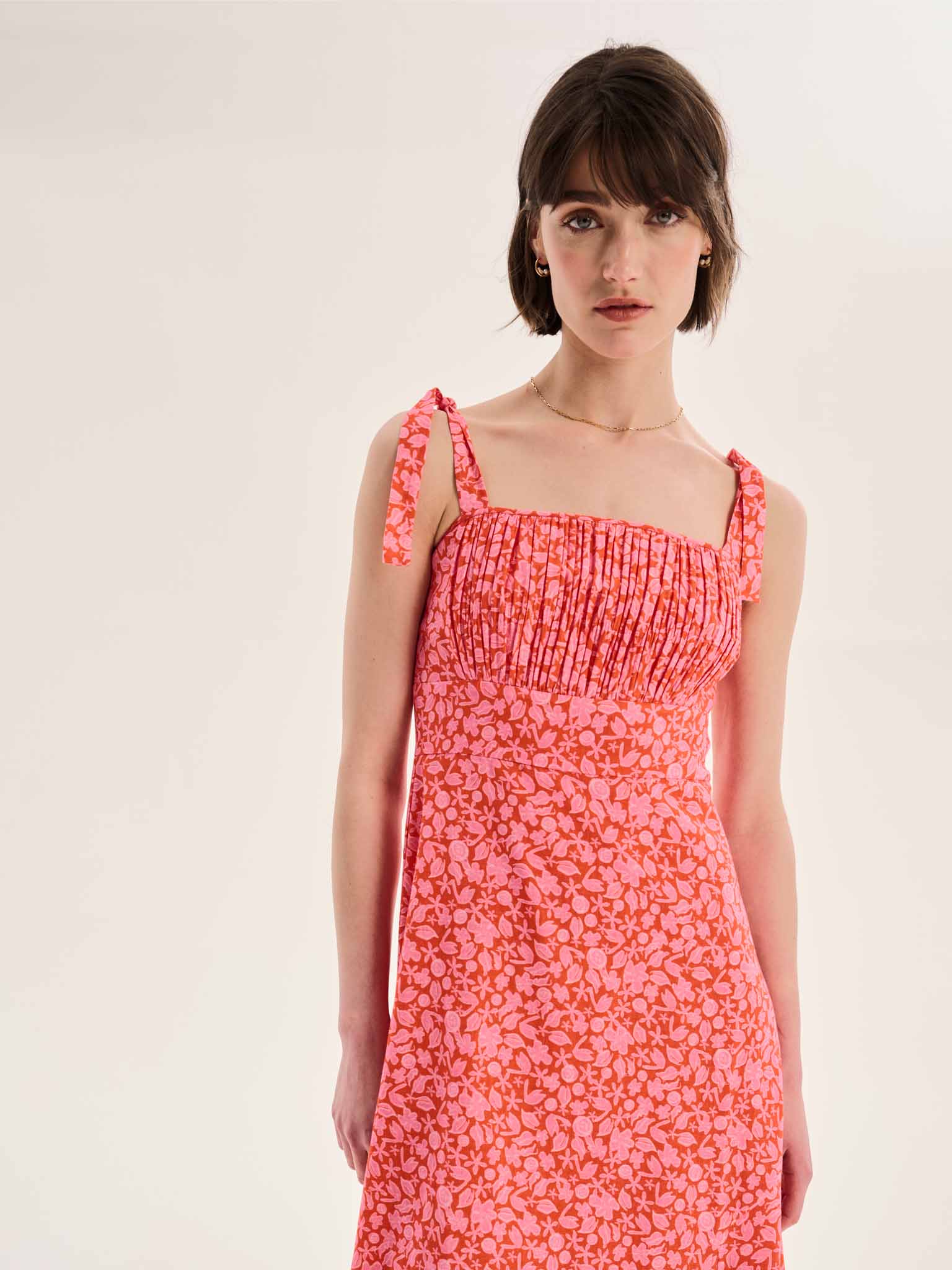 Irina Ruched Bodice Strappy Dress in Red - Image 4