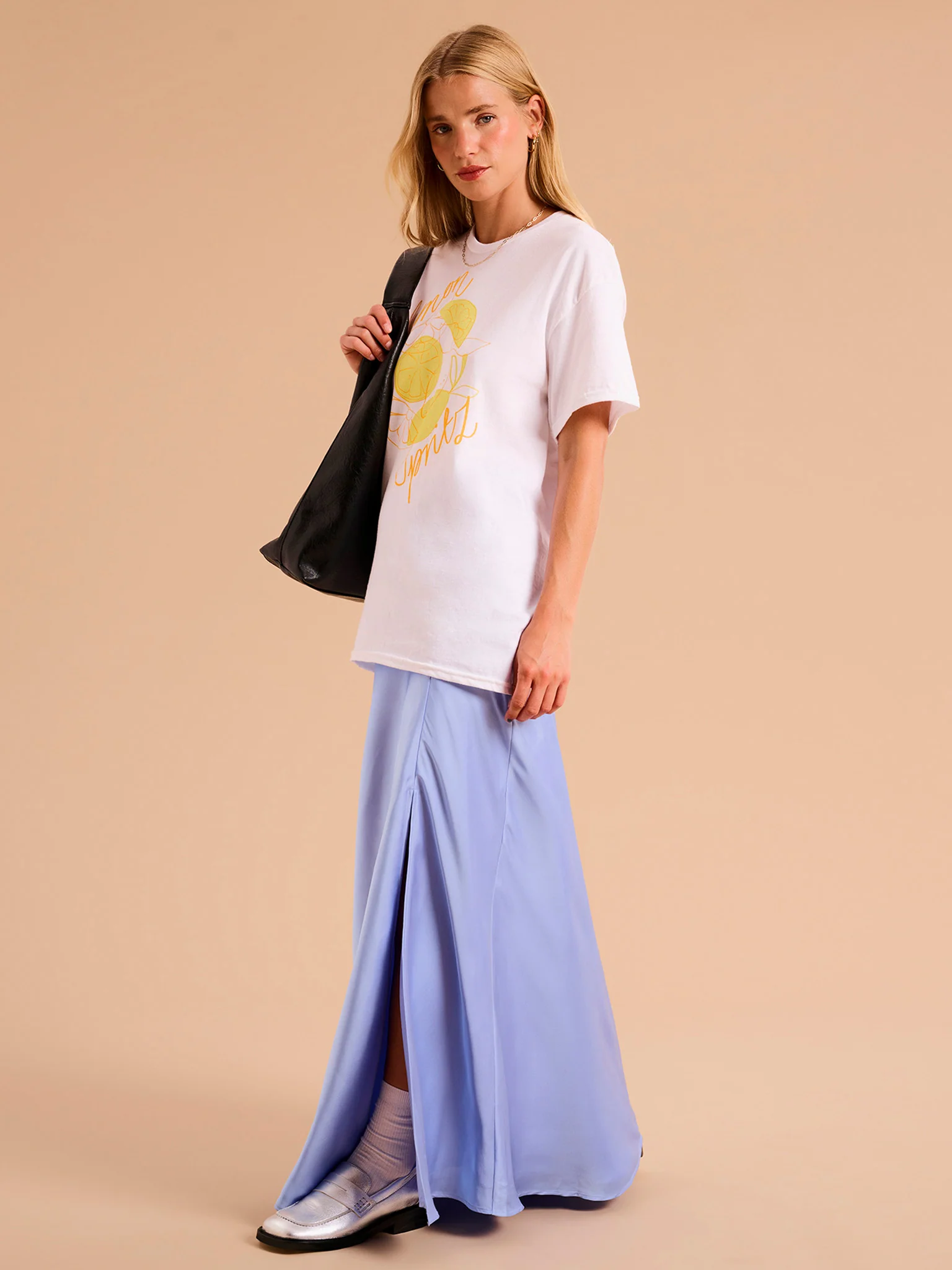 Jackie Asymmetric Midi Skirt in Blue - Image 3