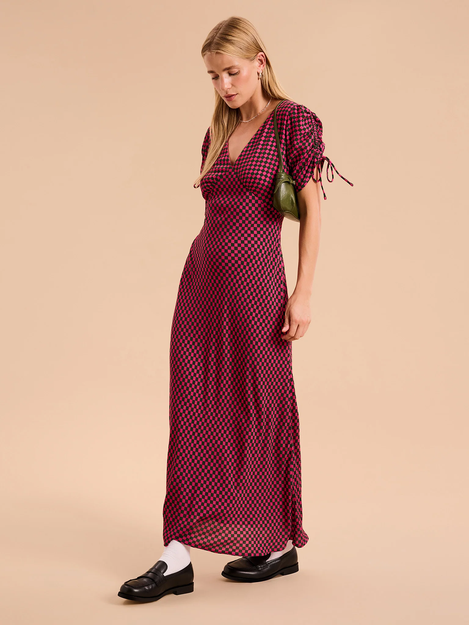 Jemima Checkerboard Print Midi Dress - Image 2