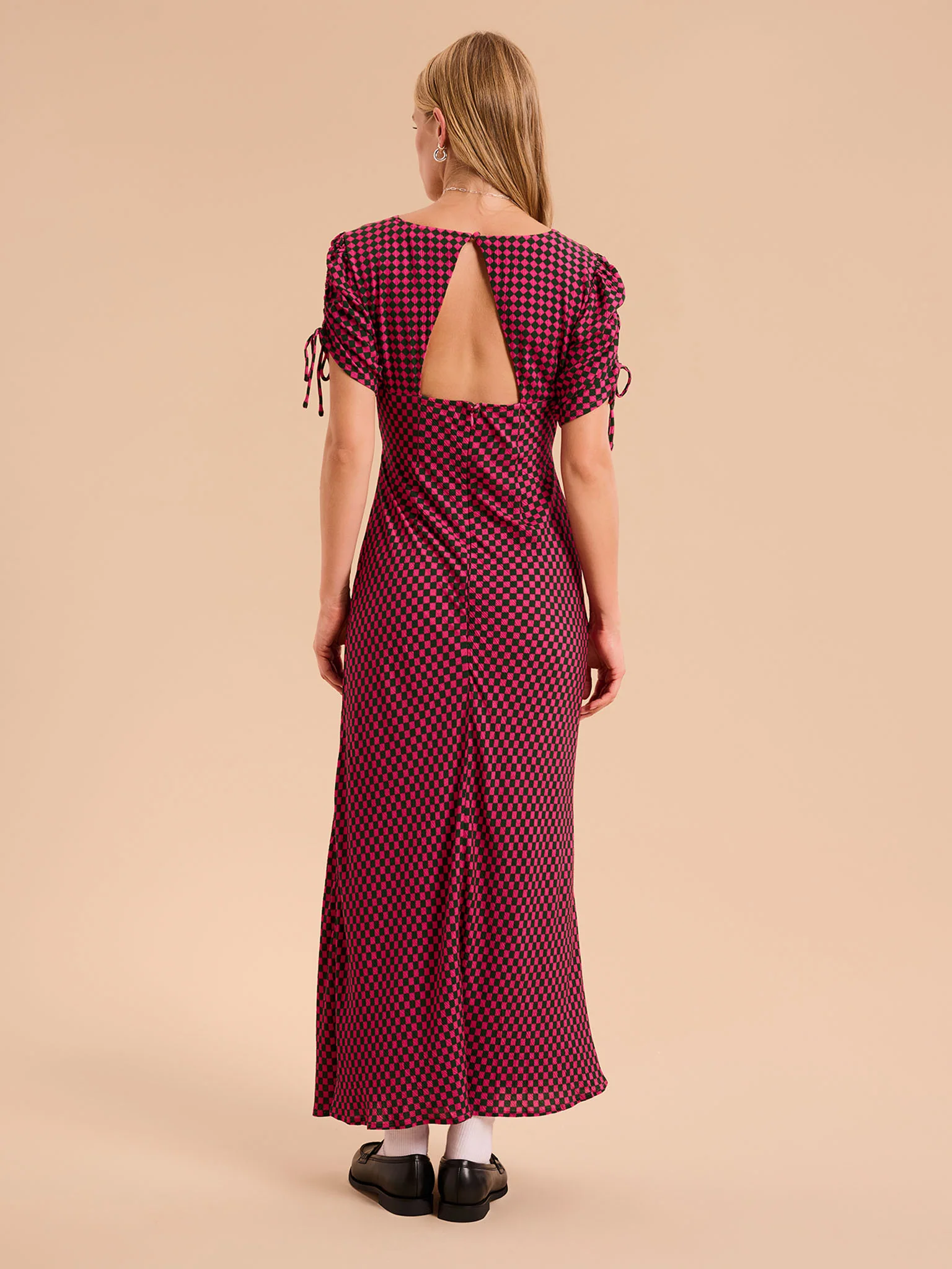 Jemima Checkerboard Print Midi Dress - Image 3