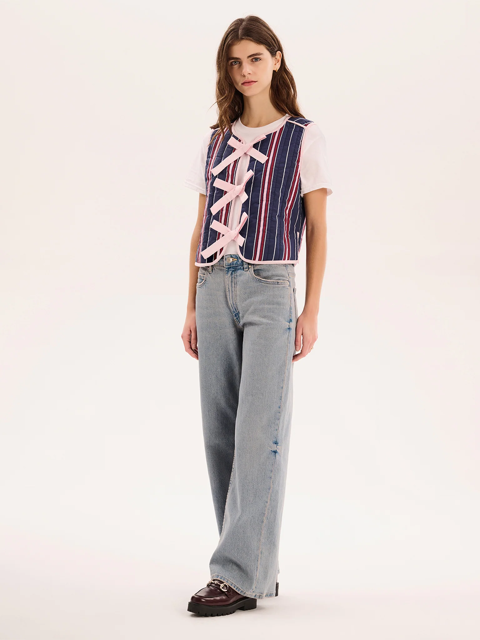 Jojo Quilted Gilet in Navy Stripe - Image 2