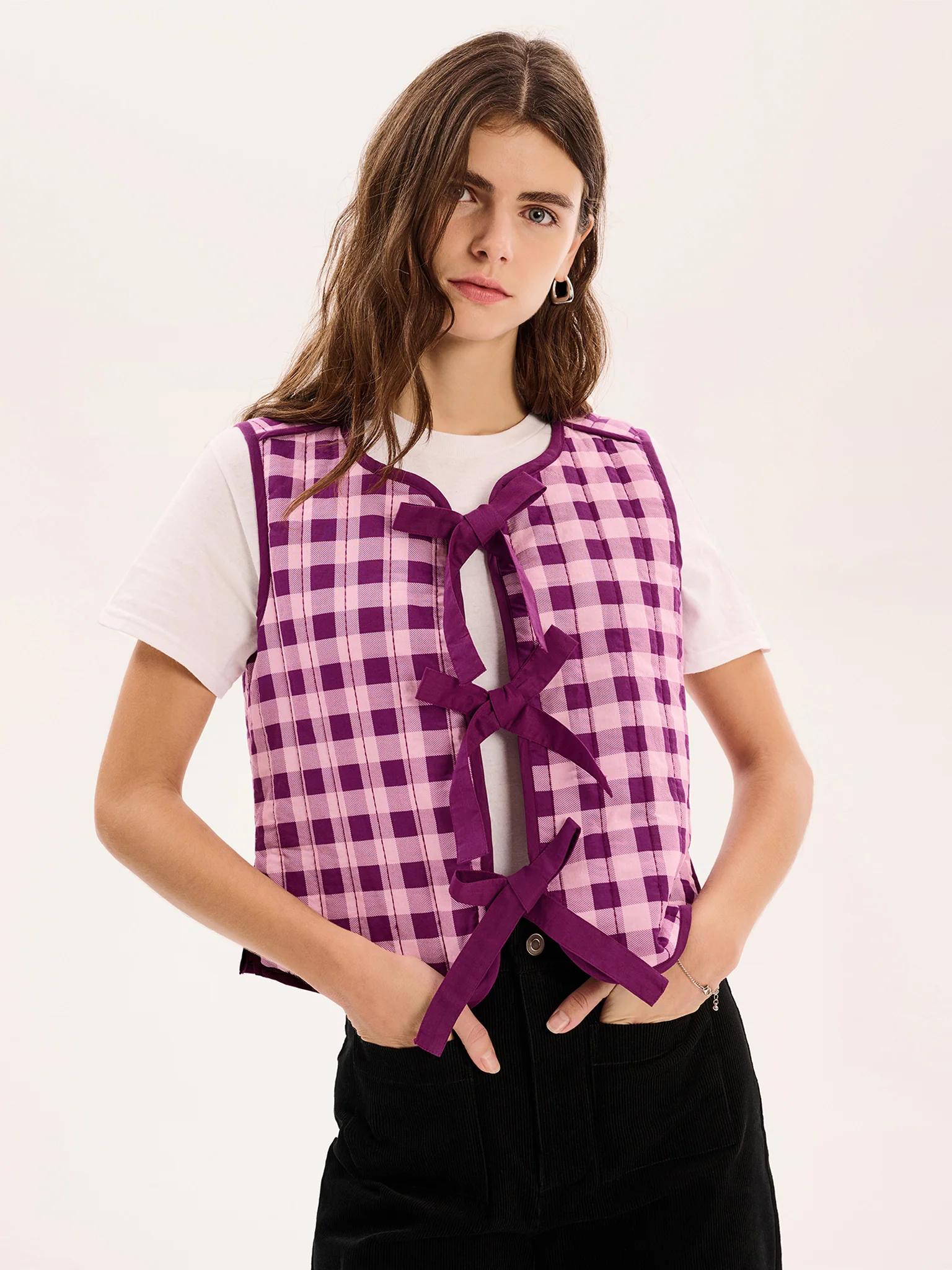 Jojo Quilted Gilet in Pink Gingham - Image 4
