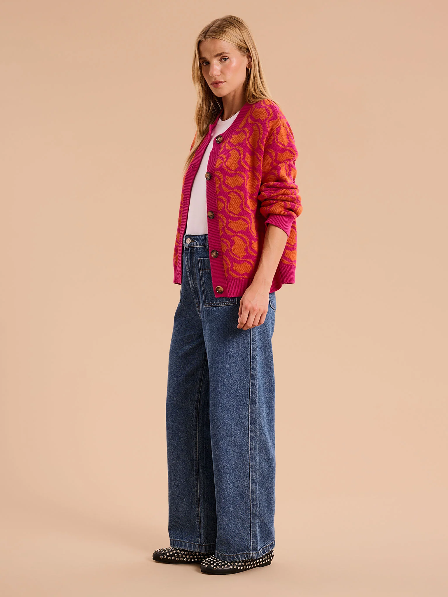 Kamaria Geo Cotton Cardigan in Orange - Image 2
