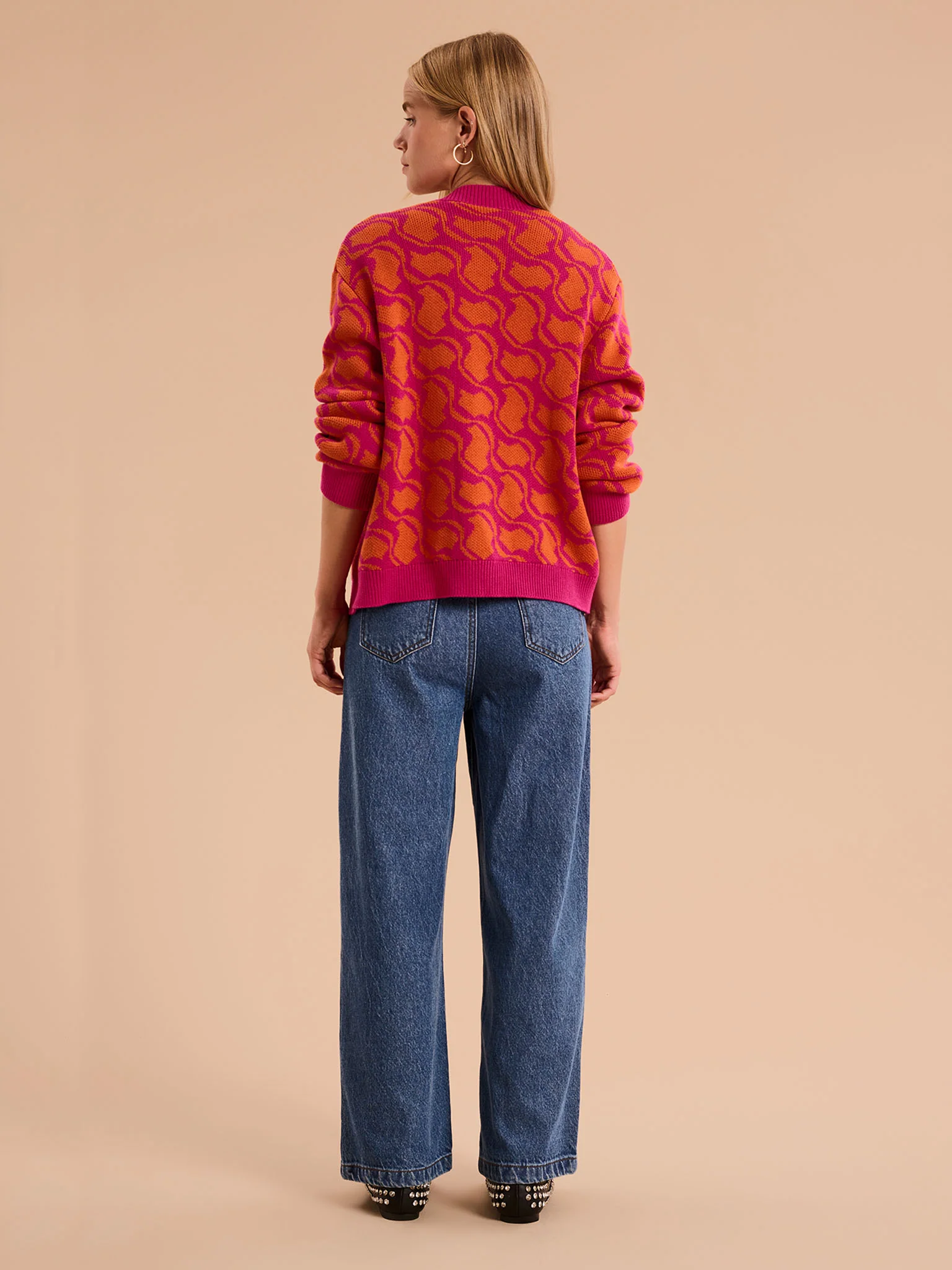 Kamaria Geo Cotton Cardigan in Orange - Image 3