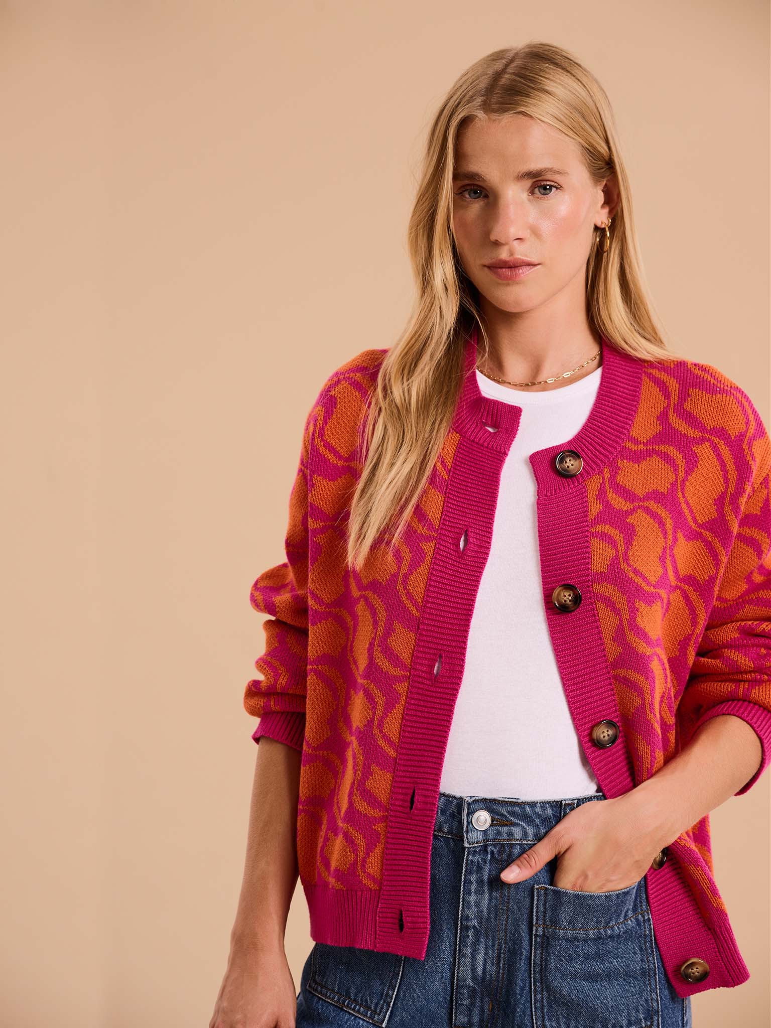 Kamaria Geo Cotton Cardigan in Orange - Image 4