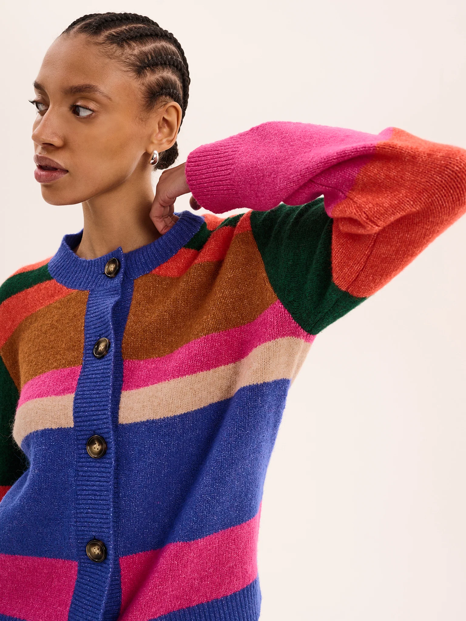 Kamaria Striped Cardigan in Multi - Image 3