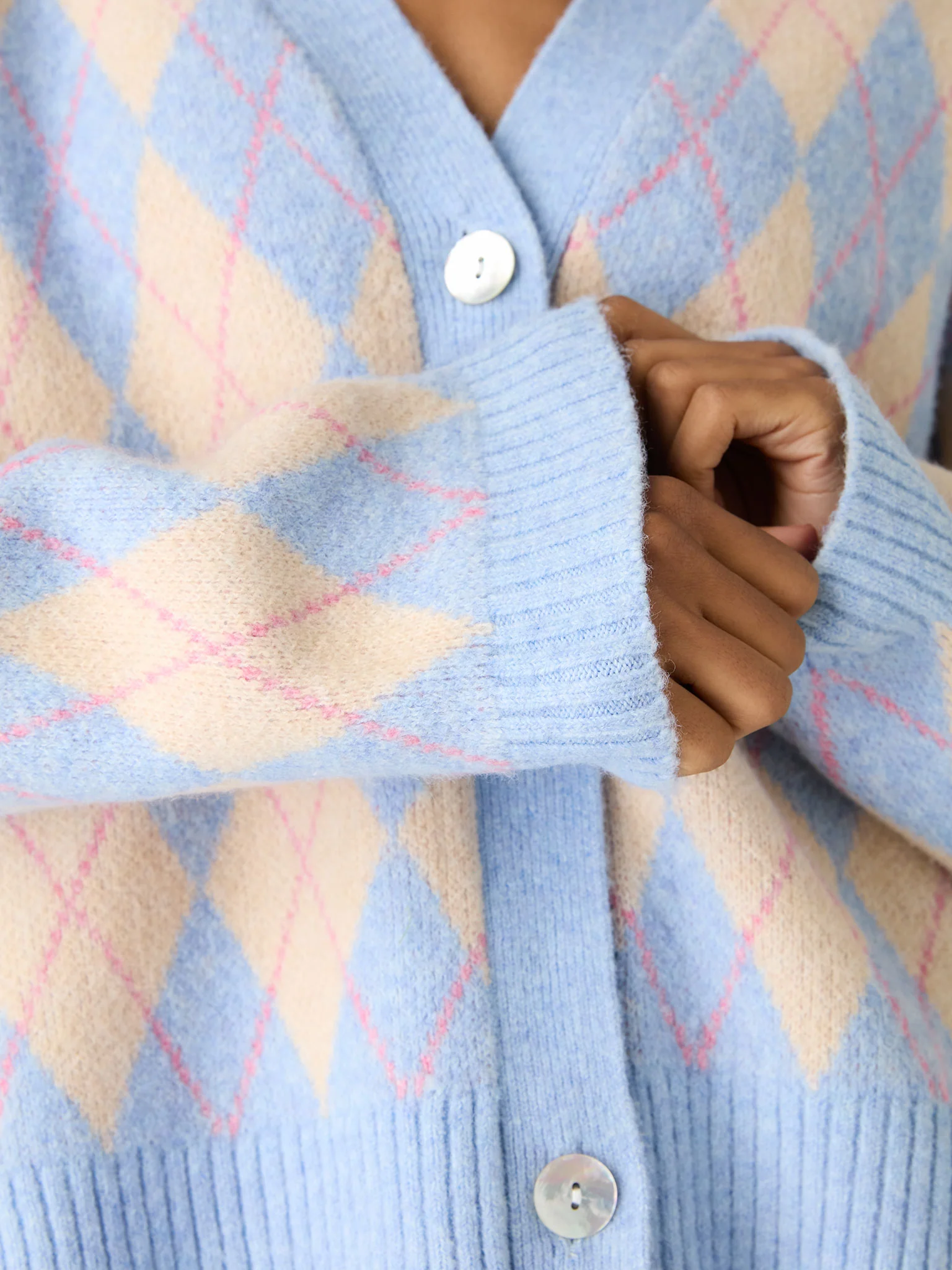Kayla Argyle Knit Cardigan in Peach and Blue - Image 5