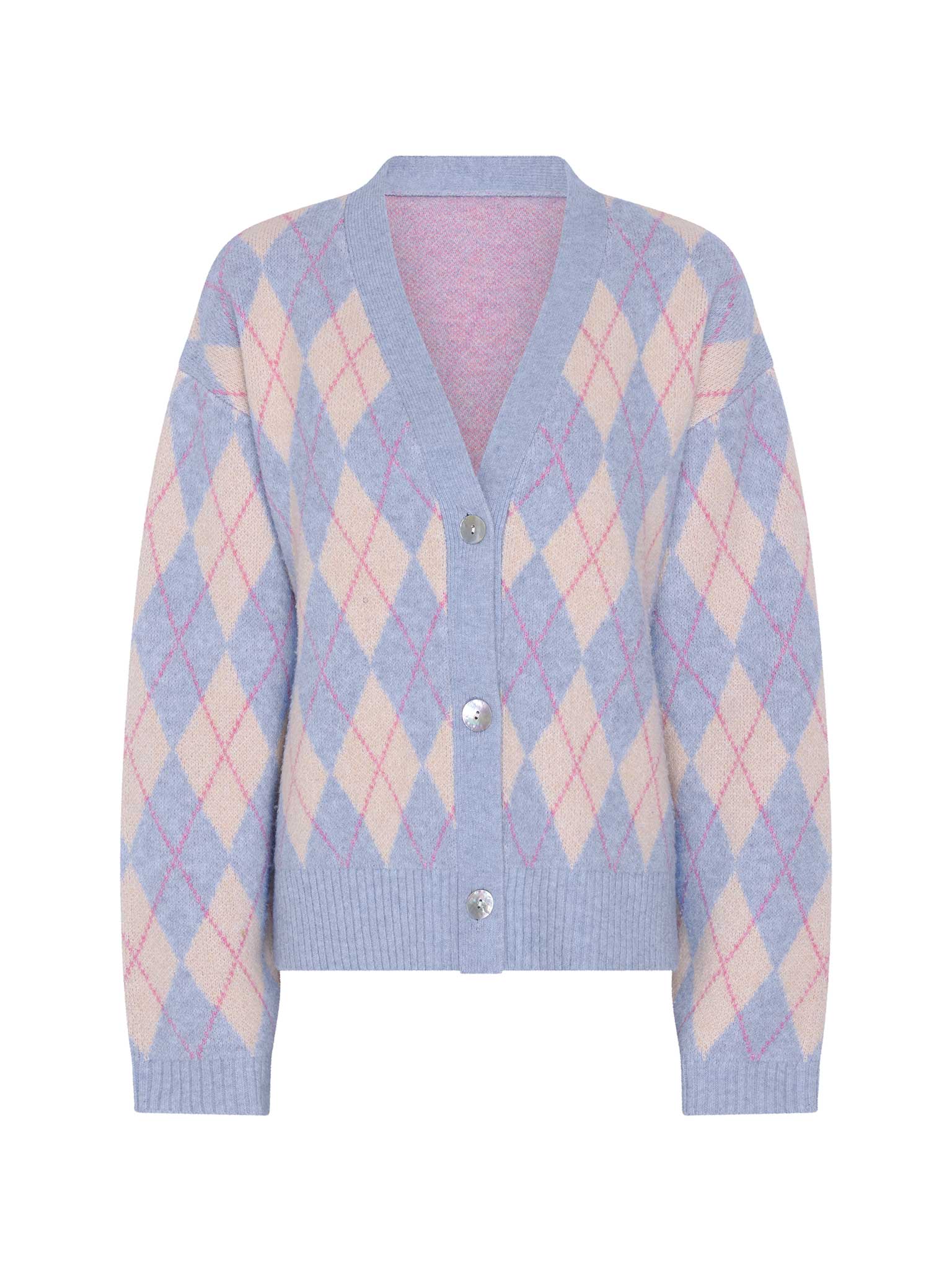 Kayla Argyle Knit Cardigan in Peach and Blue - Image 6