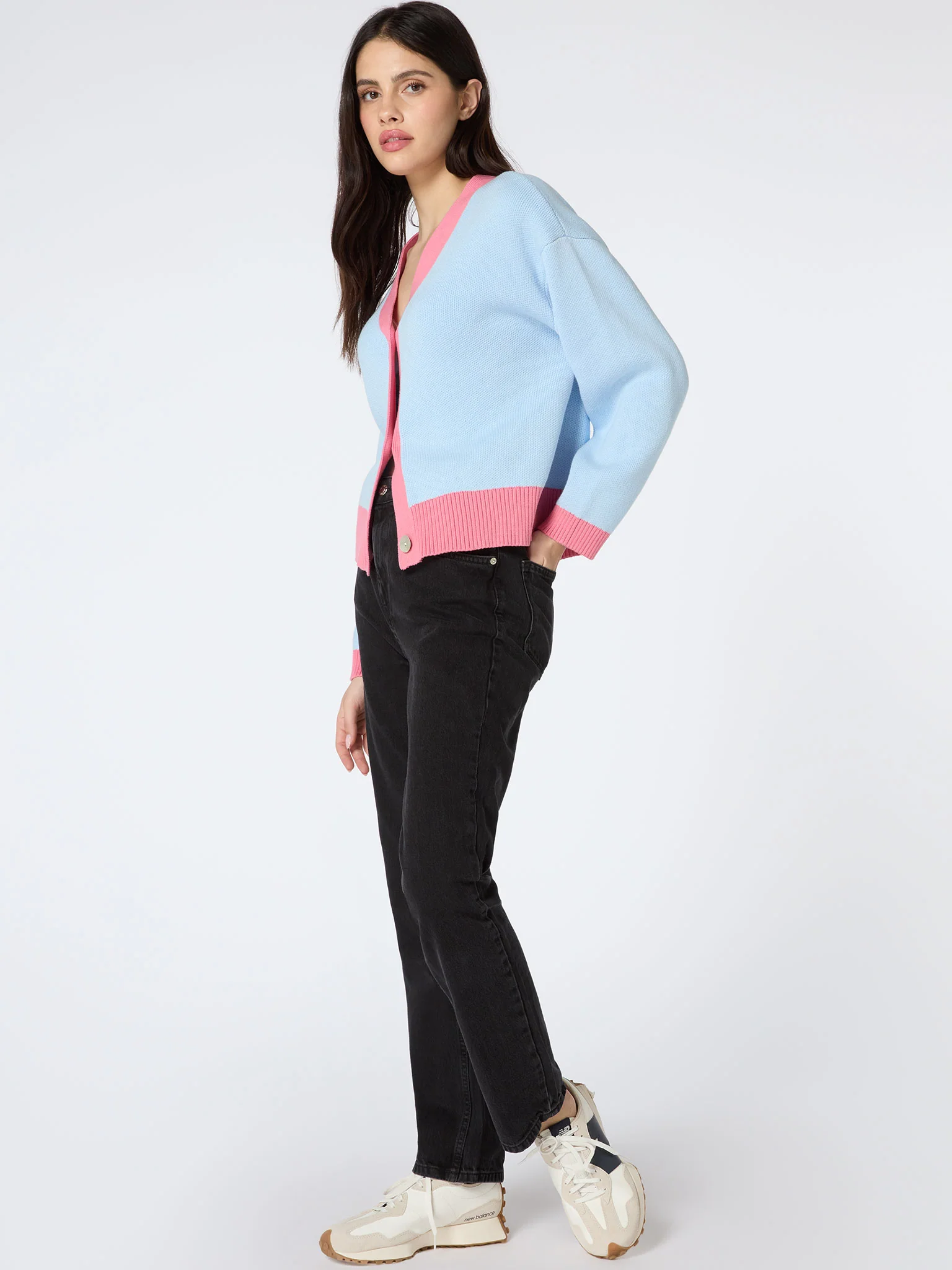 Kayla Knit Cardigan in Blue and Pink - Image 2