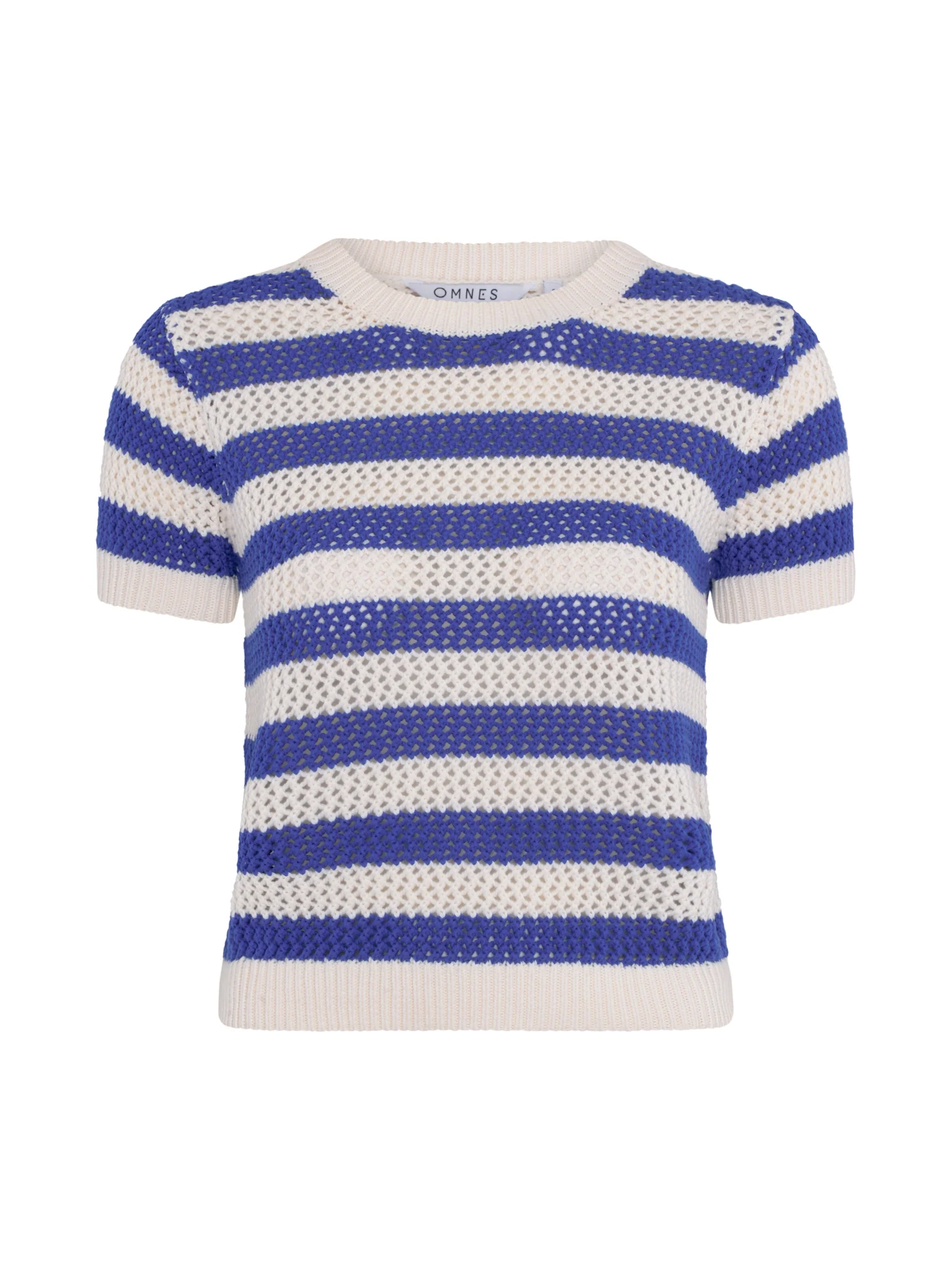 Lexi Stripe Crochet Jumper in Blue and Cream - Image 5