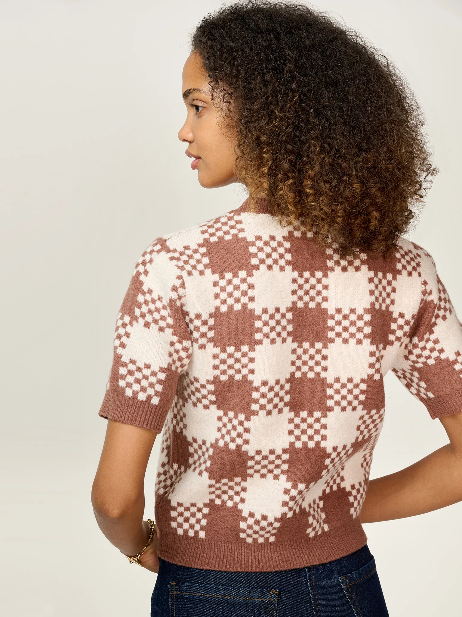 Lexi Weave Top in Brown and Cream - Image 5