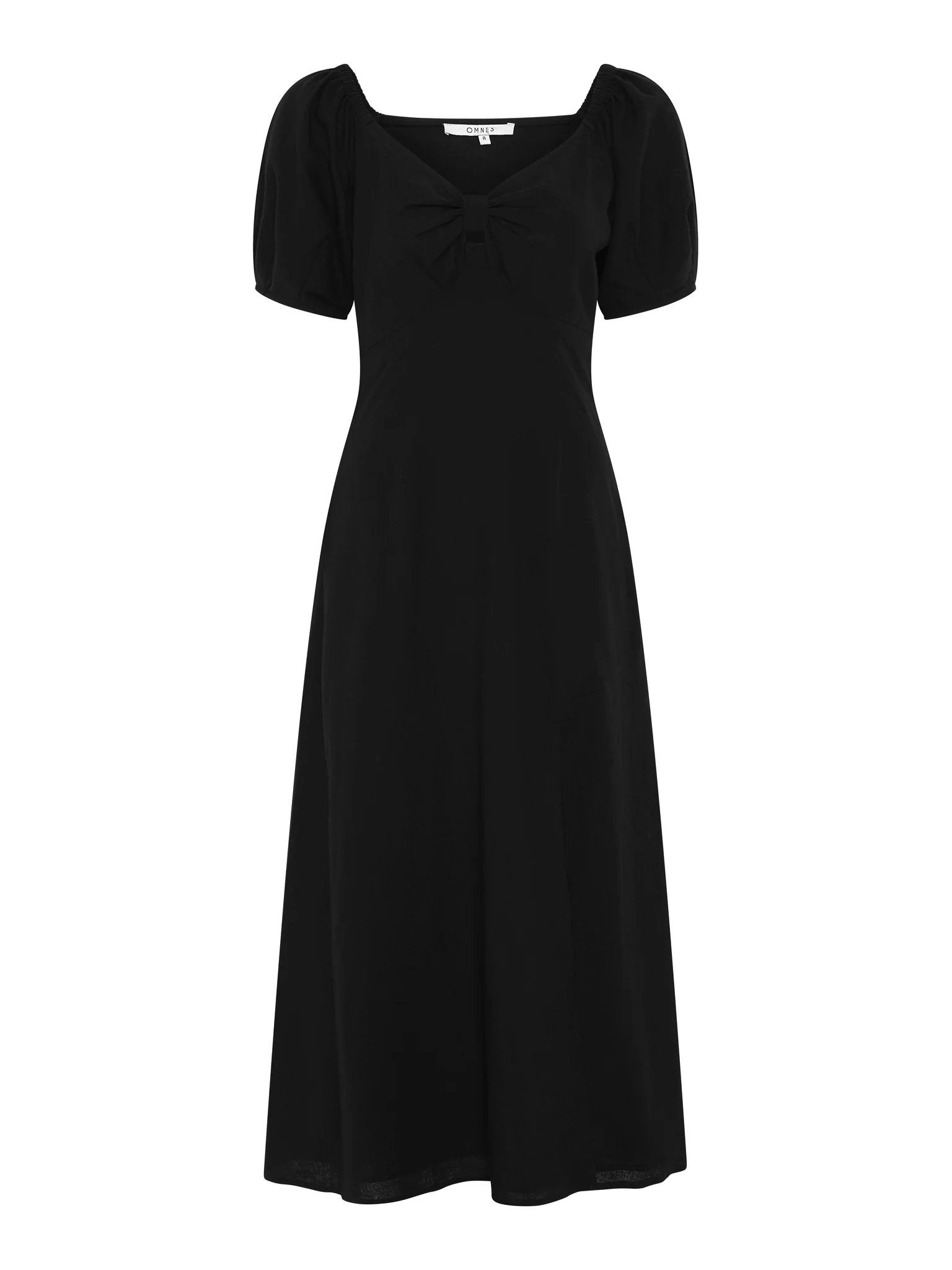 London Linen Bow Detail Midi Dress in Black - Image 5