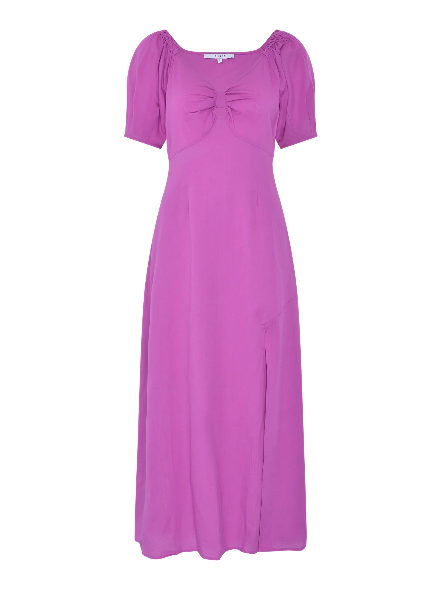 London Linen Bow Detail Midi Dress in Magenta - Image 5