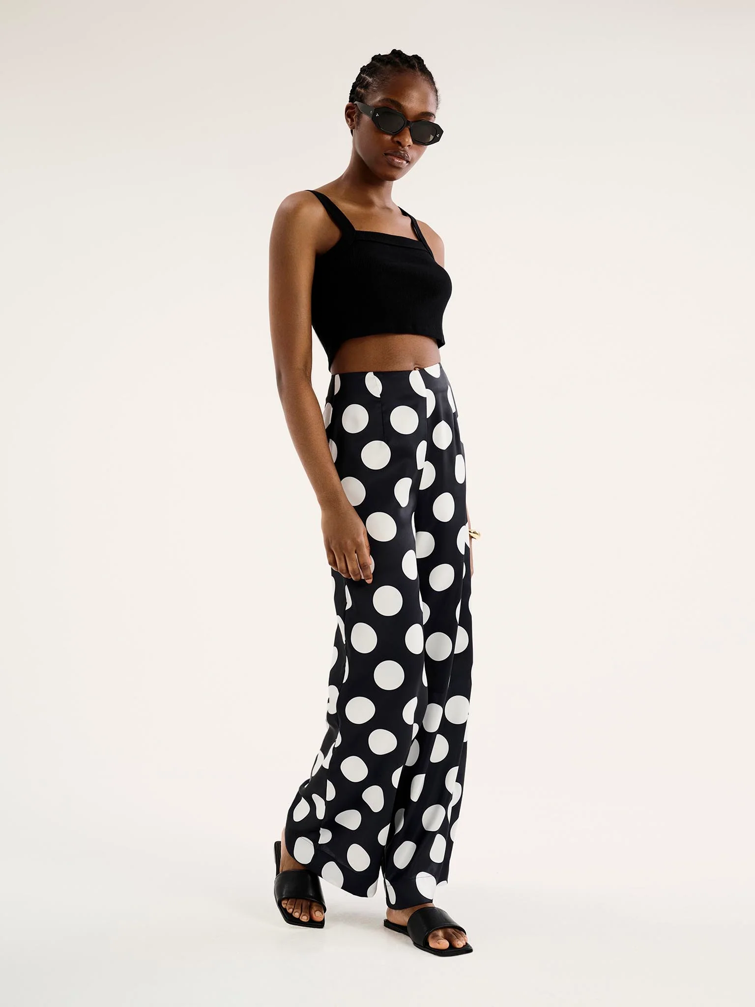 Lynx Satin Wide Leg Spot Print Trouser - Image 2