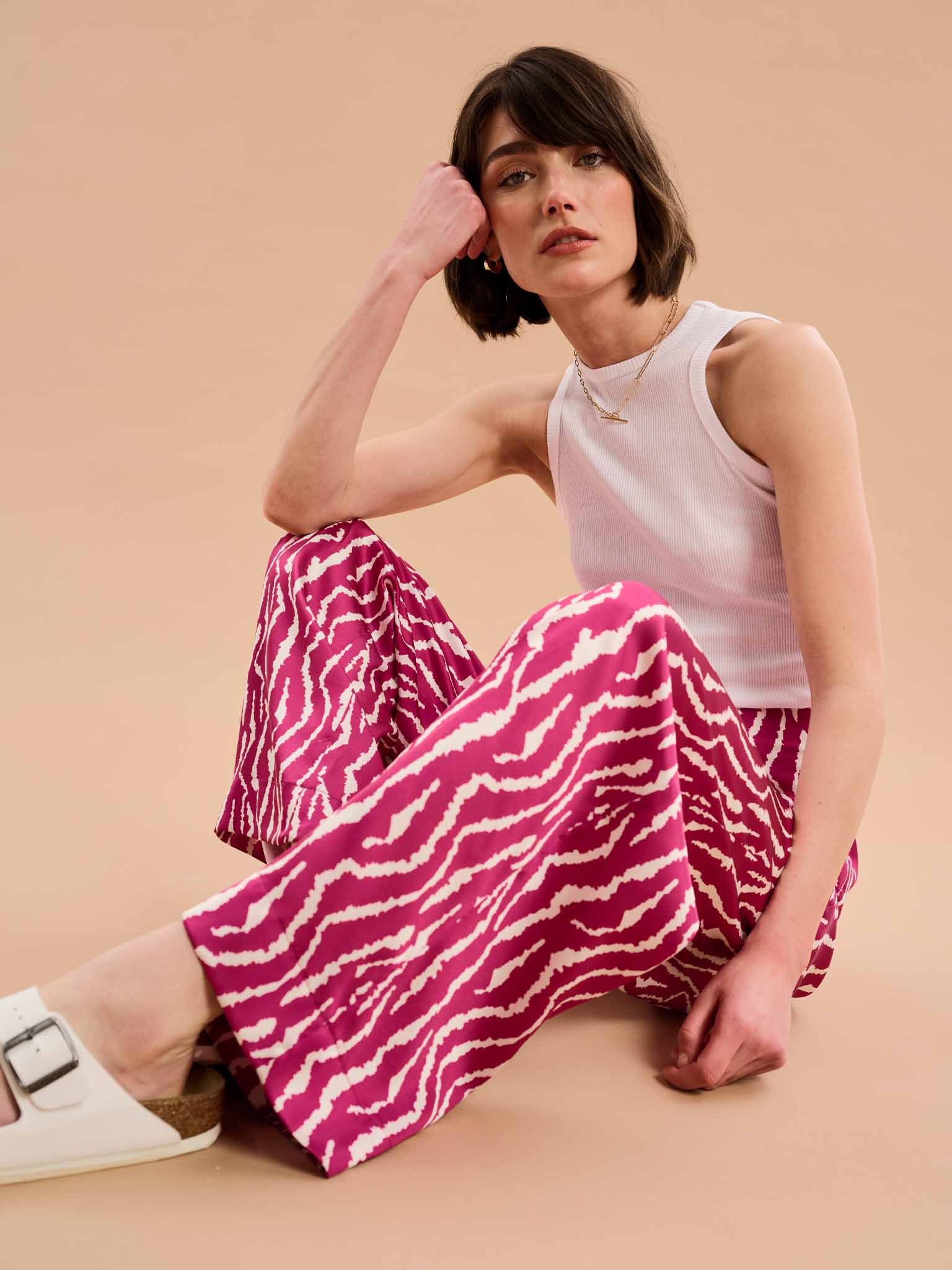 Lynx Satin Wide Leg Print Trouser - Image 3