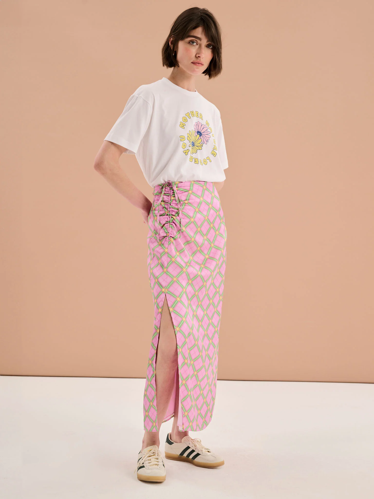 Madelyn Midi Skirt in Pink Check Print - Image 2