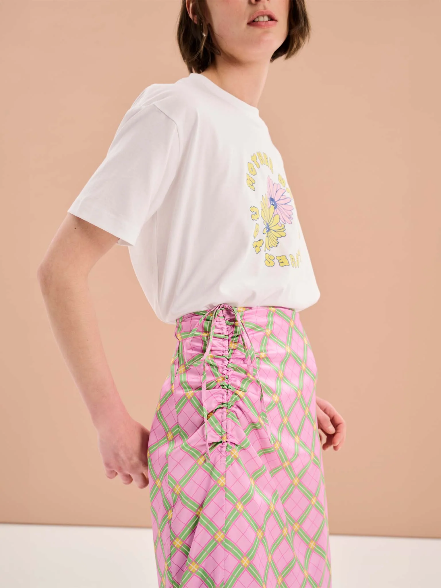 Madelyn Midi Skirt in Pink Check Print - Image 4