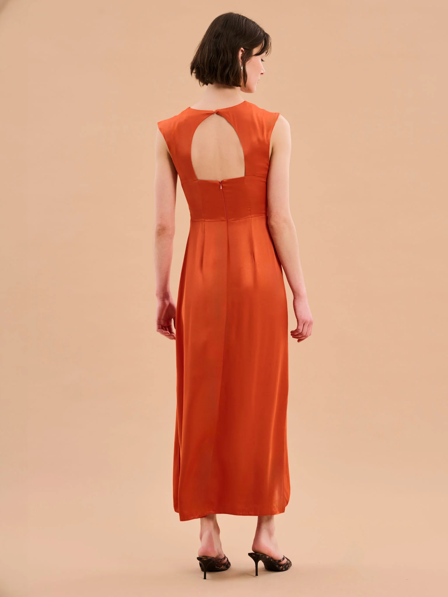 Marin Twist Front Dress in Burnt Orange - Image 3
