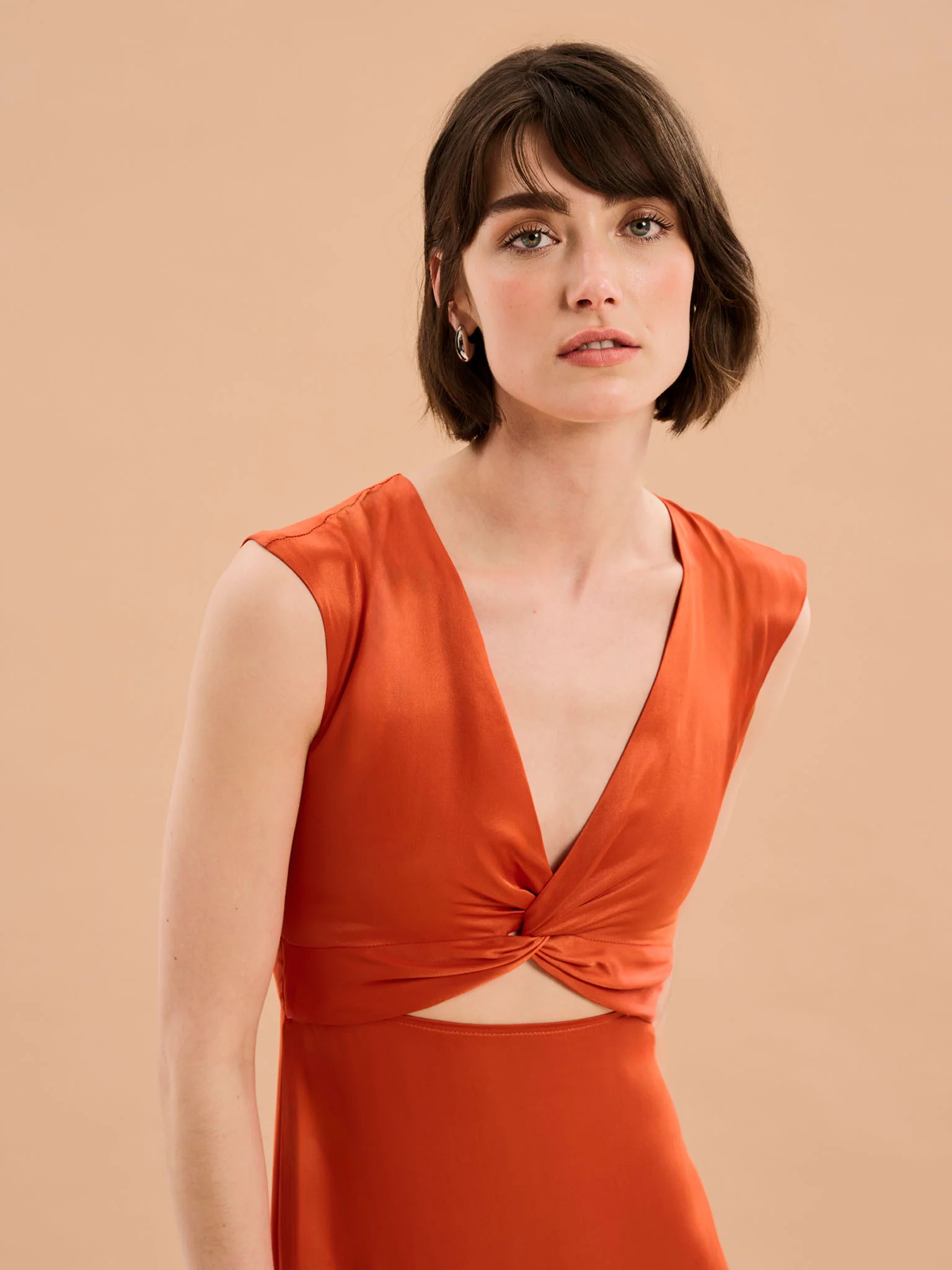 Marin Twist Front Dress in Burnt Orange - Image 4