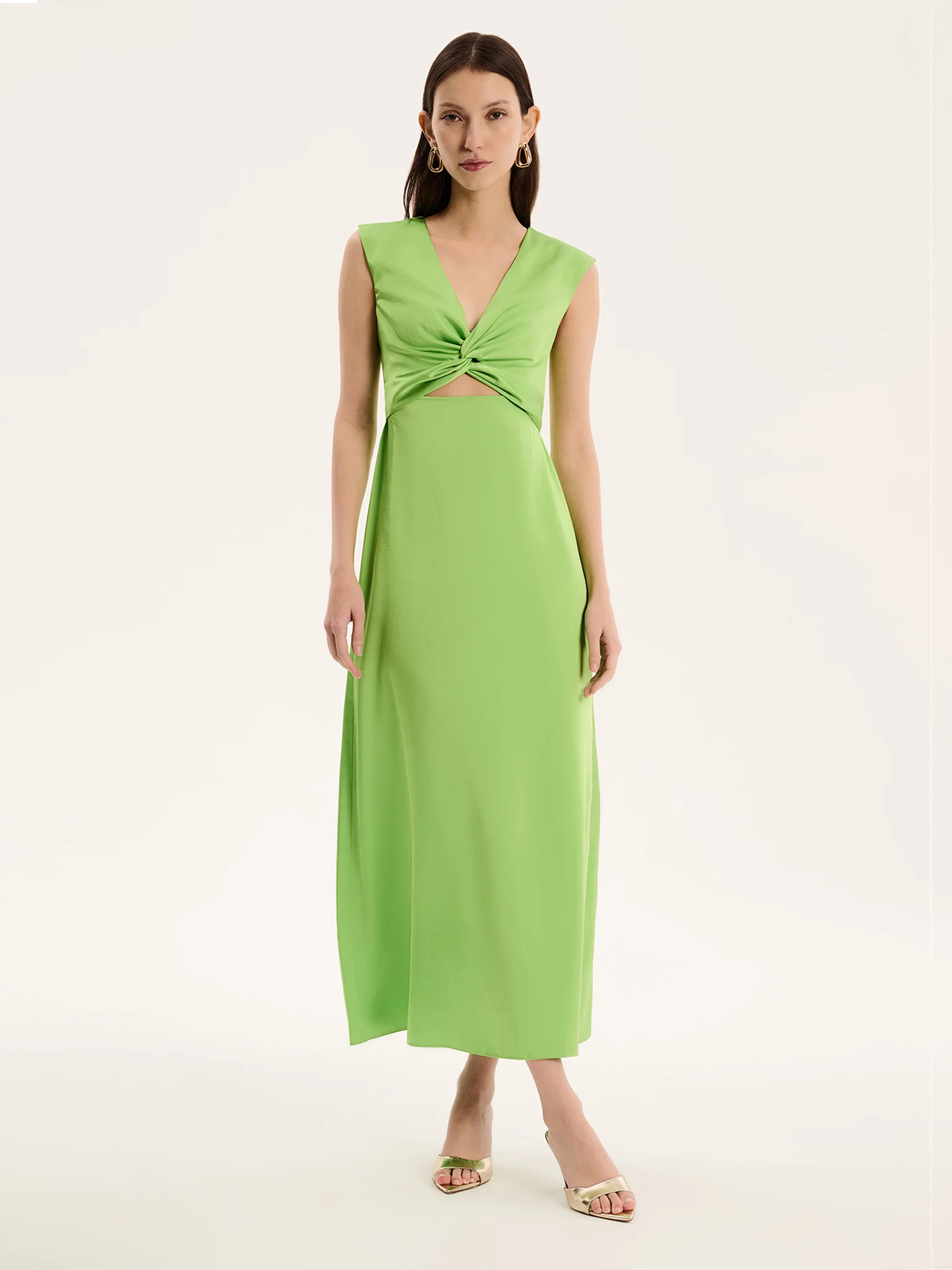 Marin Twist Satin Dress in Green