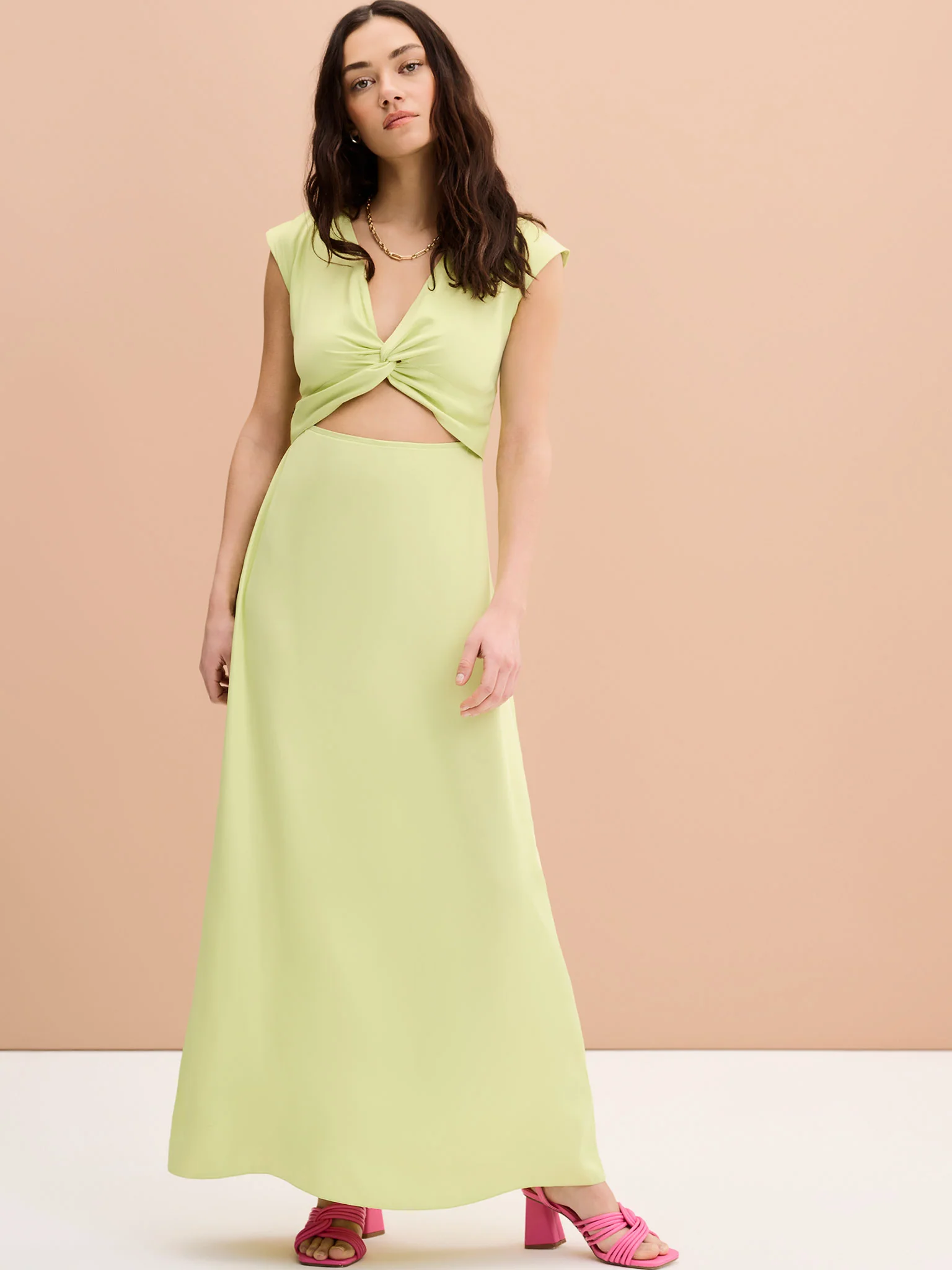 Marin Twist Front Dress in Lime - Image 2