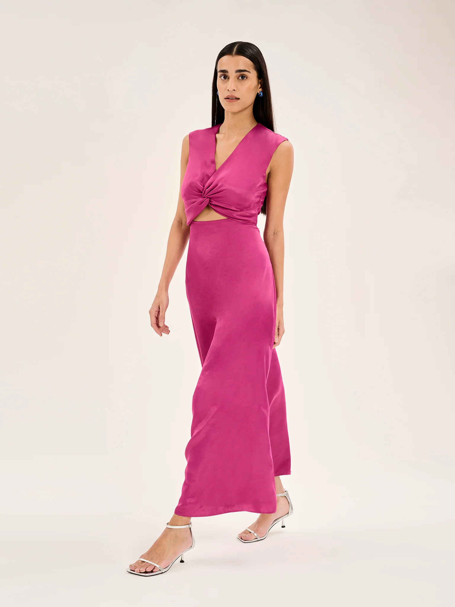 Marin Twist Front Dress in Magenta - Image 2
