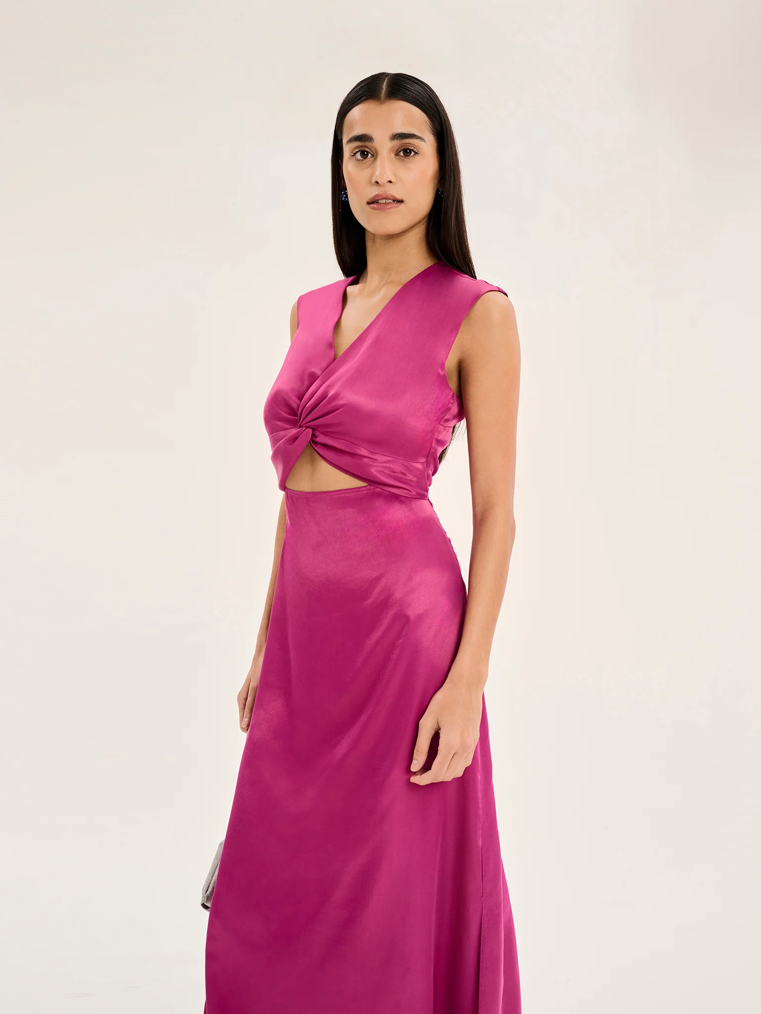 Marin Twist Front Dress in Magenta - Image 4