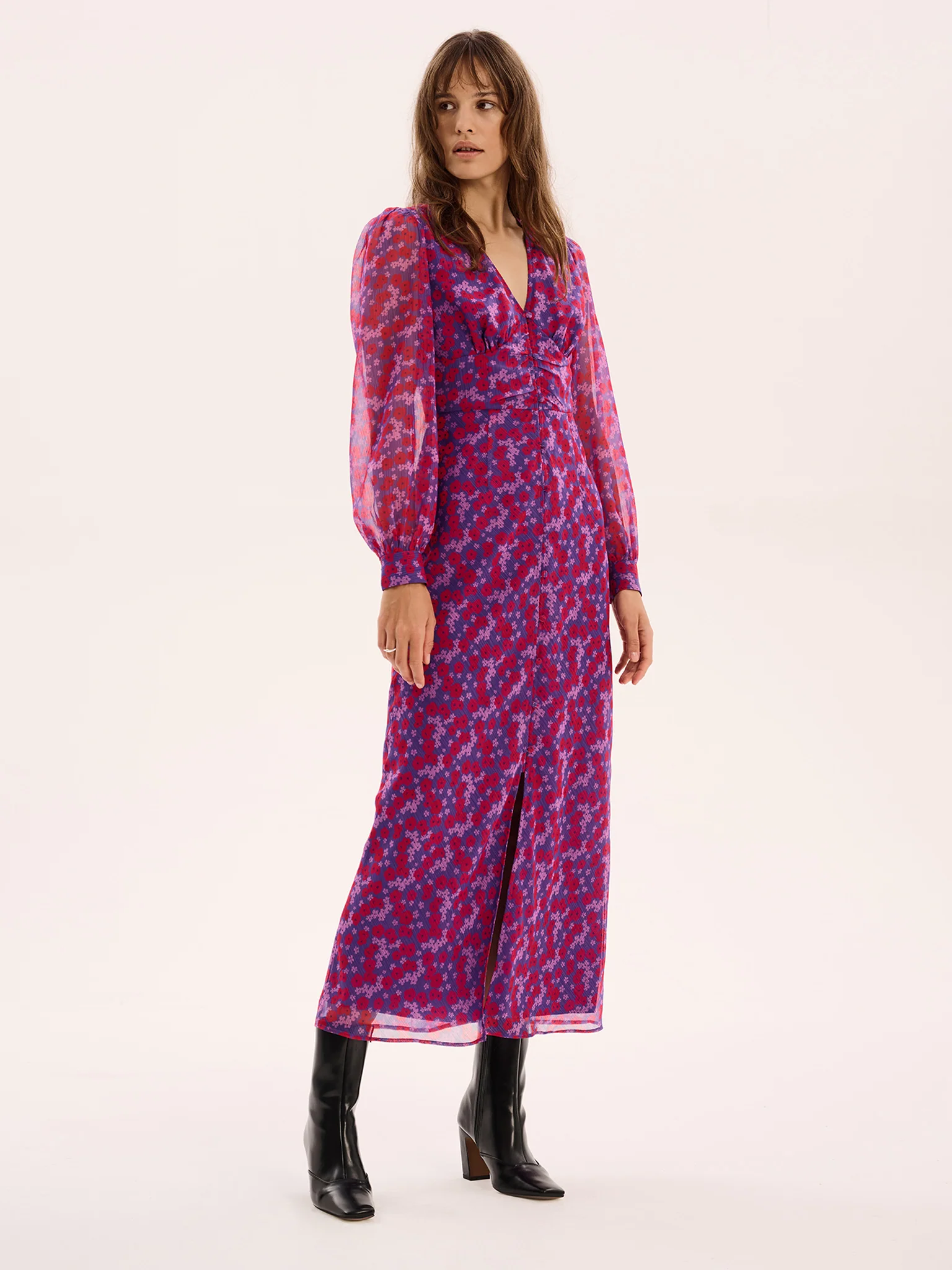 Mary-Rose Dress in Purple Scattered Floral - Image 2