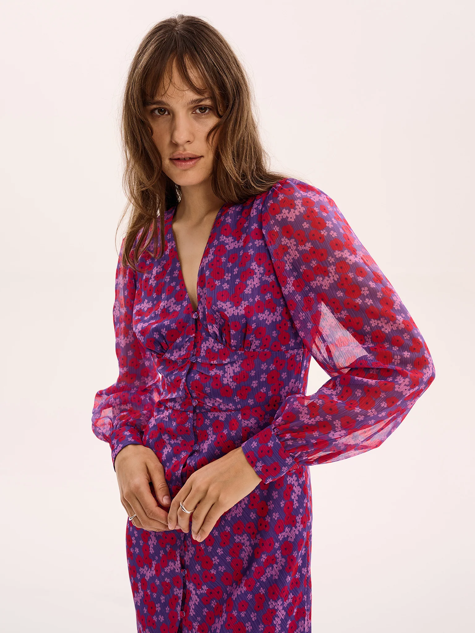 Mary-Rose Dress in Purple Scattered Floral - Image 4