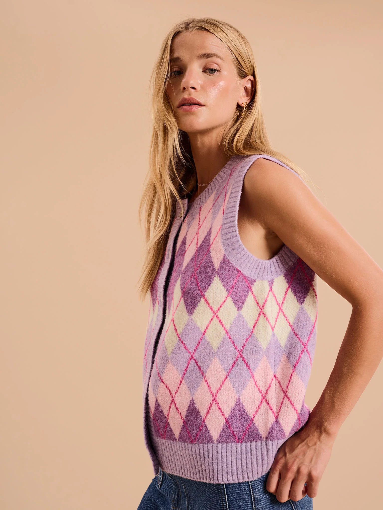Matilda Button Through Vest in Purple - Image 3