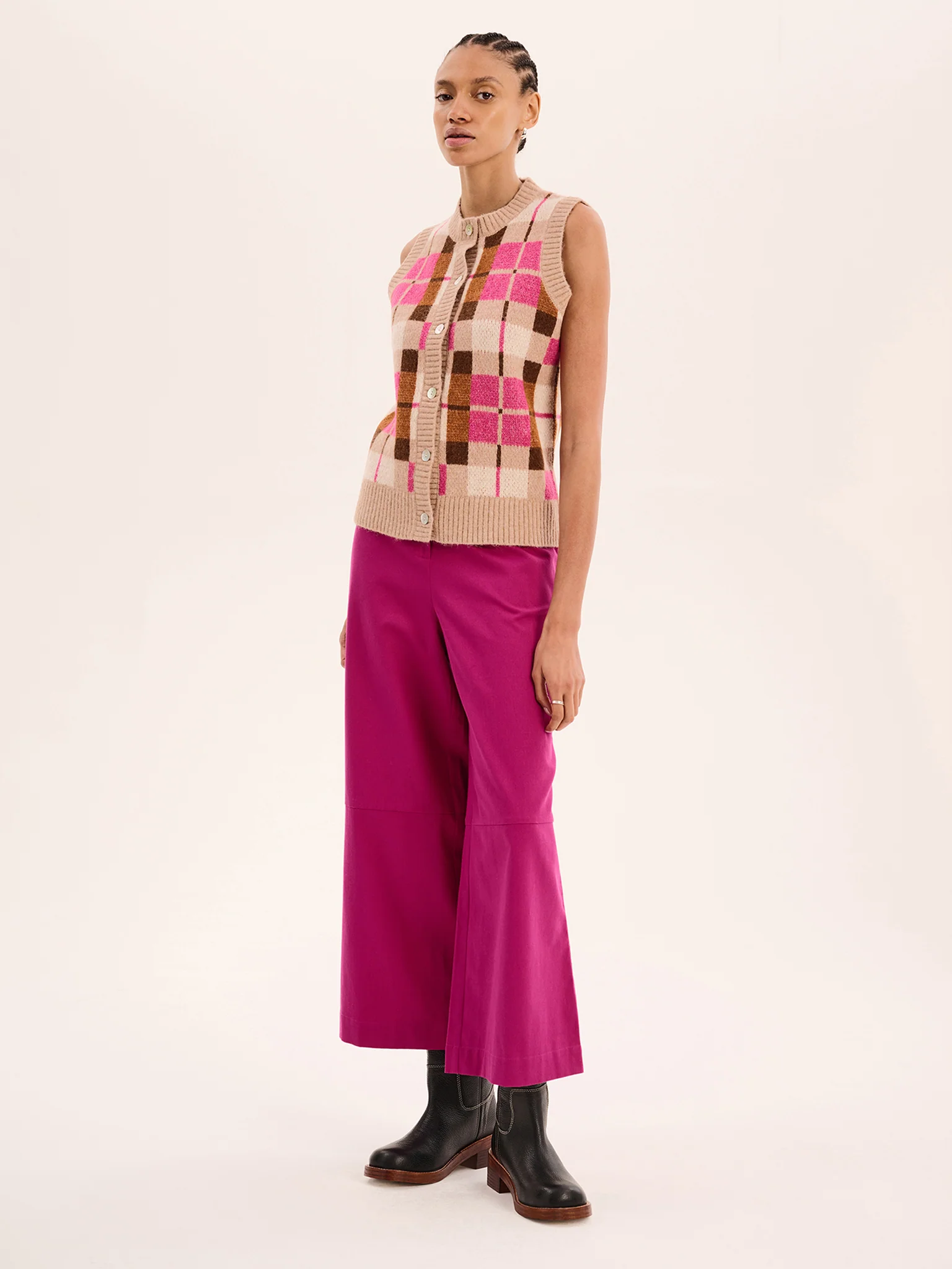 Matilda Checked Vest in Neutral - Image 2