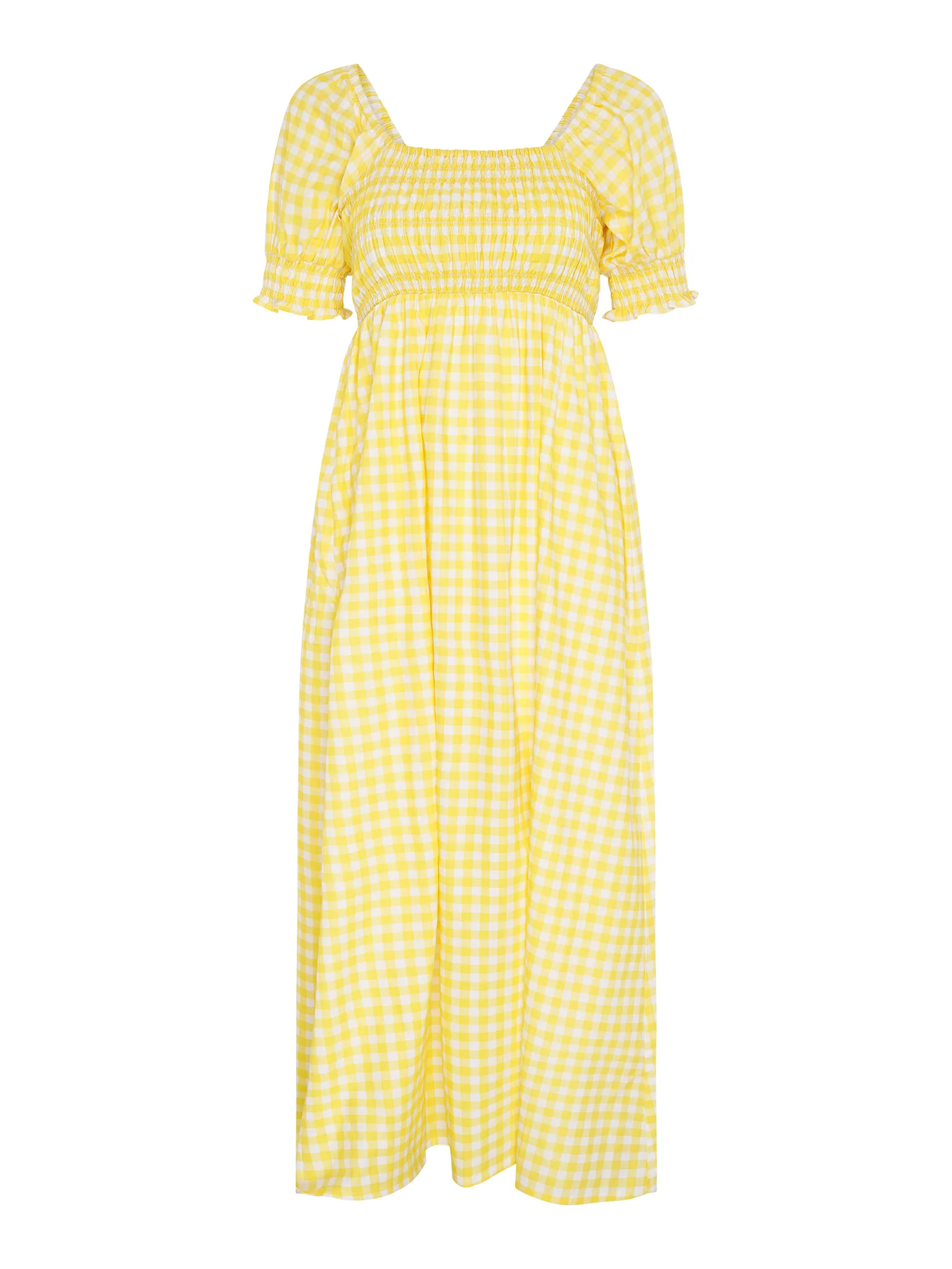 Megan Gingham Print Shirred Midi Dress in Yellow - Image 6