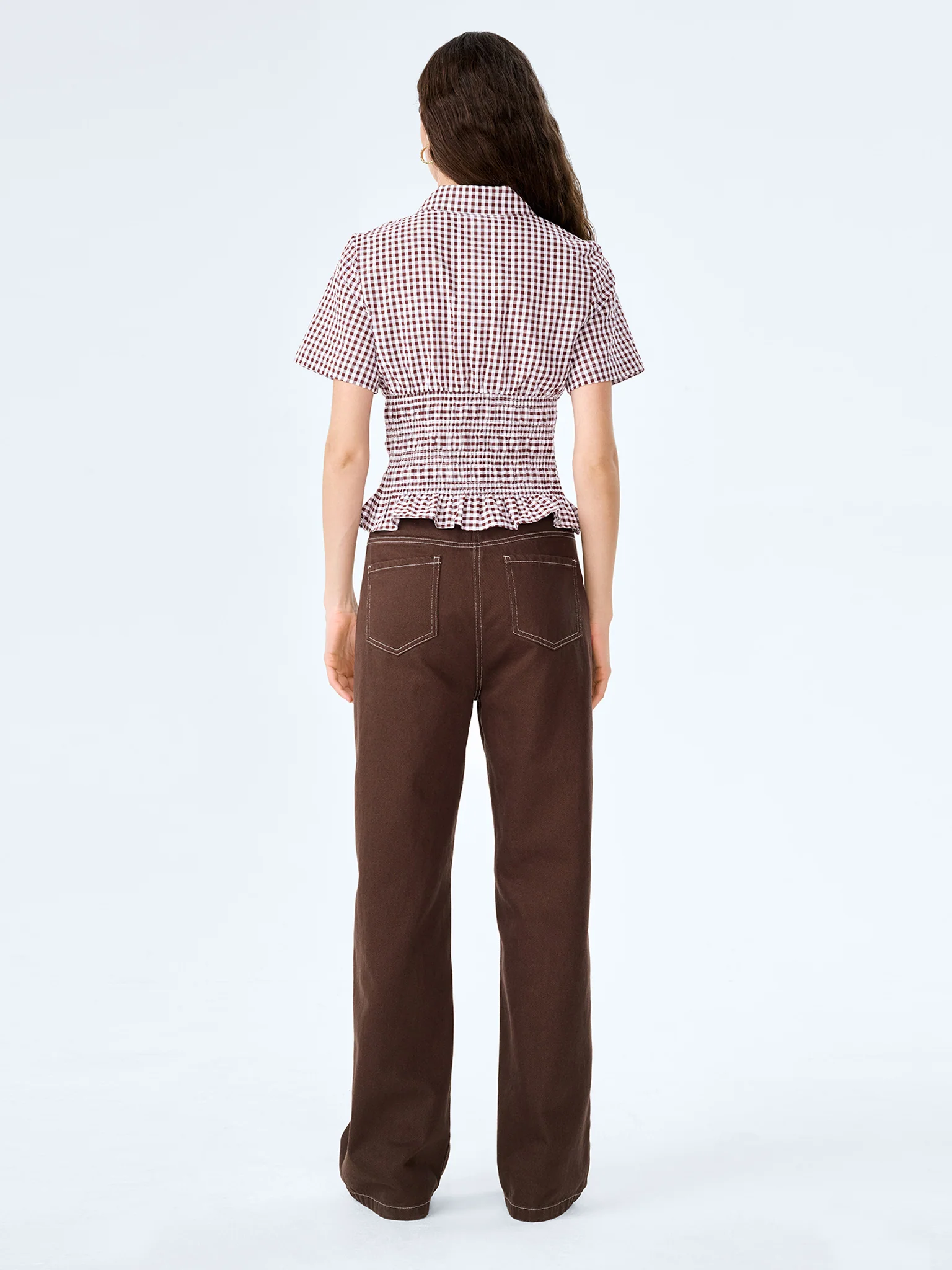 Merida Blouse in Chocolate/Cream Gingham - Image 3