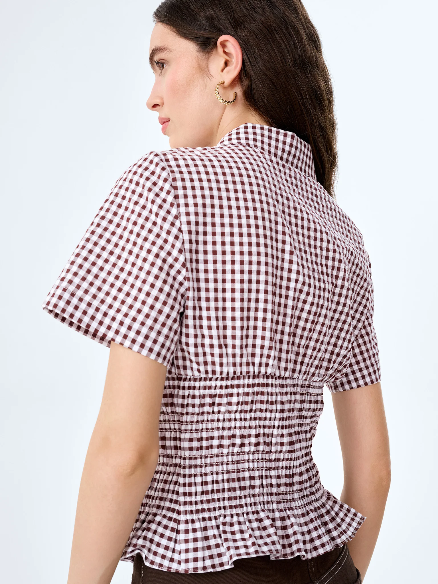 Merida Blouse in Chocolate/Cream Gingham - Image 5