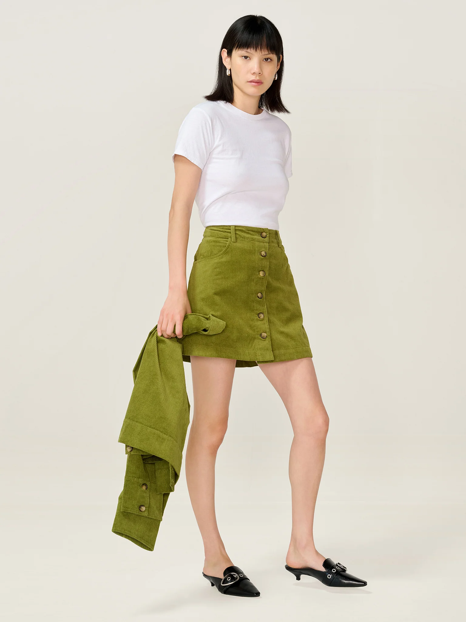 Moira Cord Skirt in Moss Green - Image 2