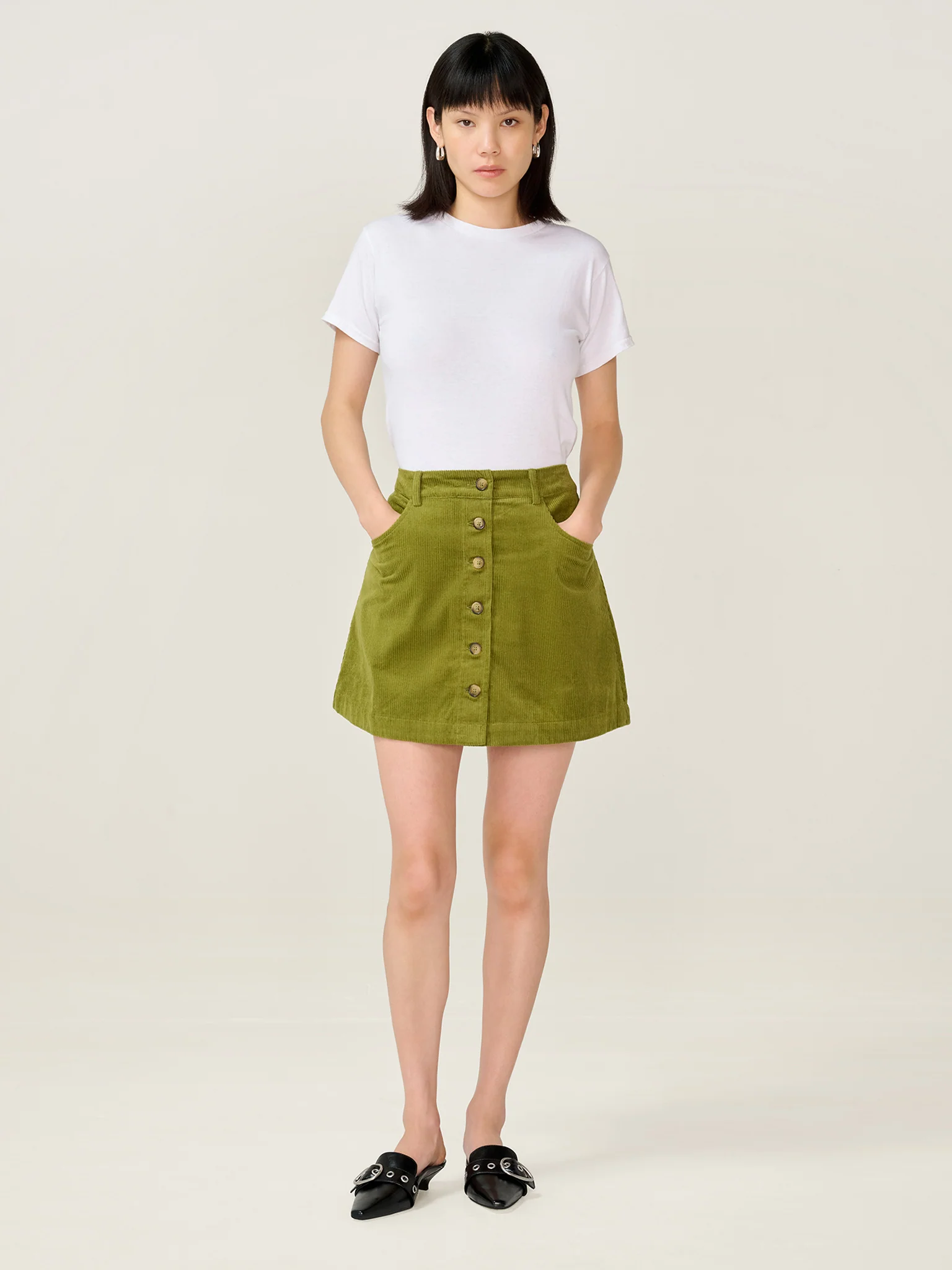 Moira Cord Skirt in Moss Green - Image 3