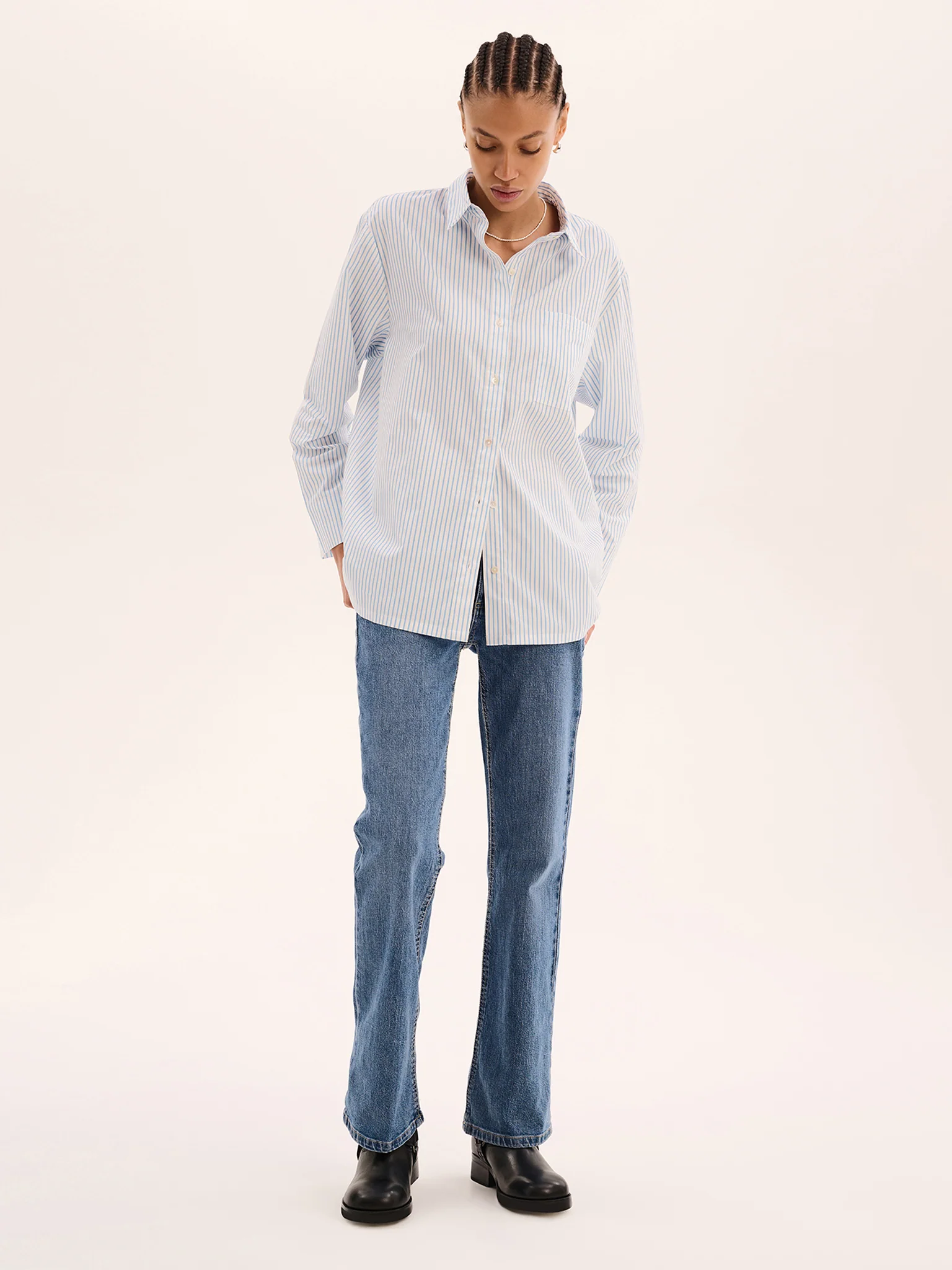 Nala Stripe Tie Back Shirt in Light Blue Stripe - Image 2