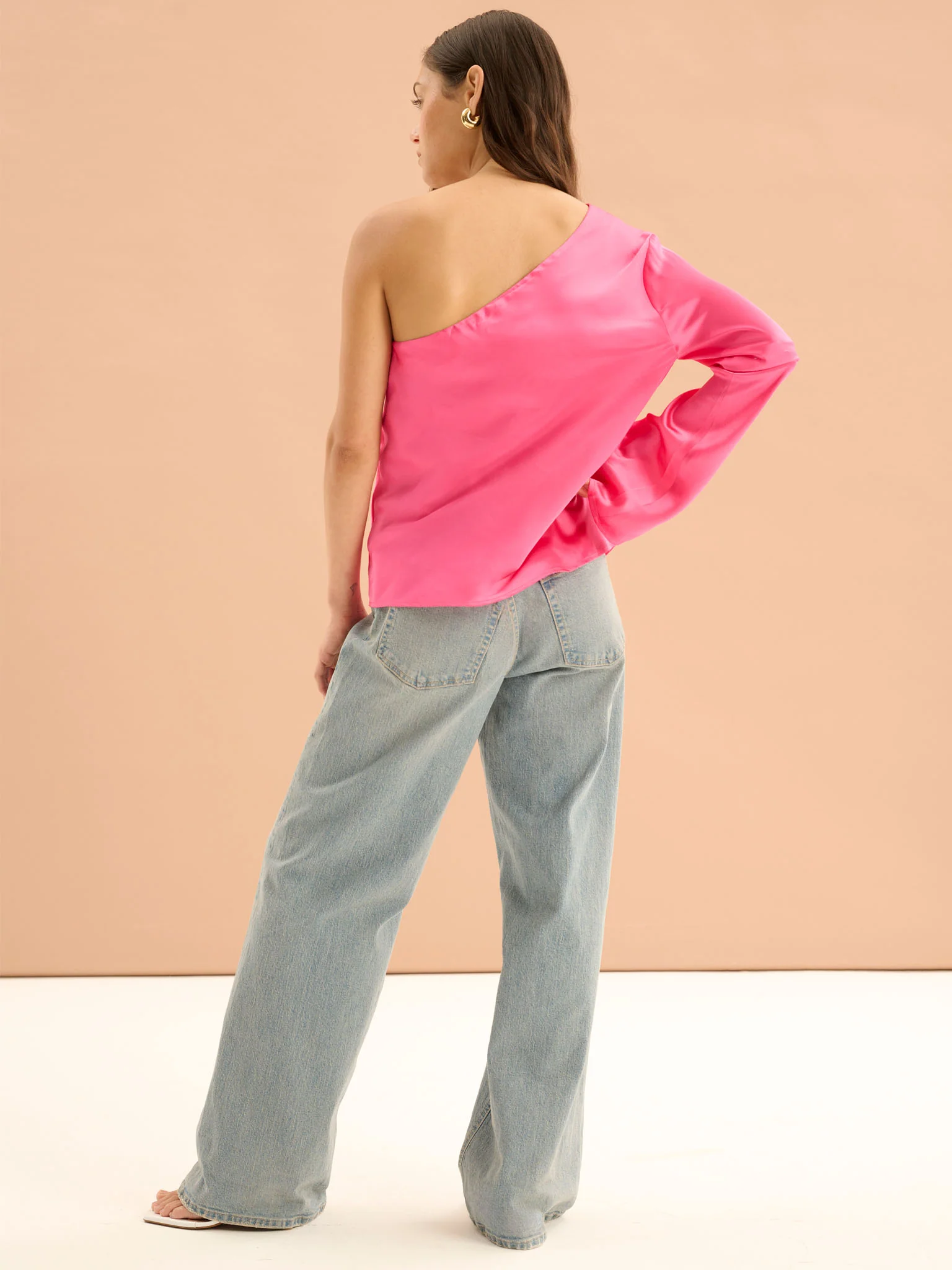Natalia One Shoulder Satin Top in Cerise - Image 3