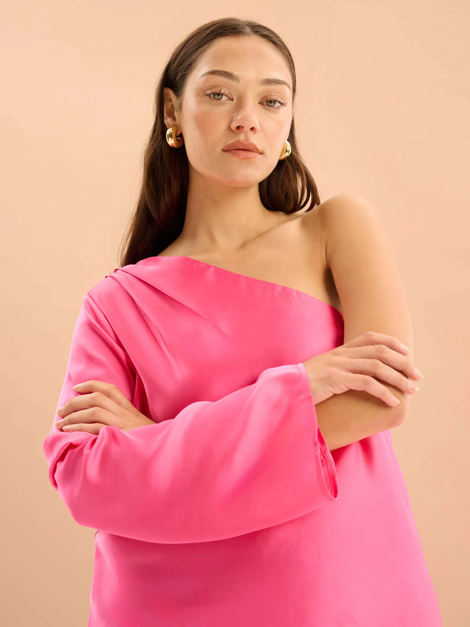 Natalia One Shoulder Satin Top in Cerise - Image 4