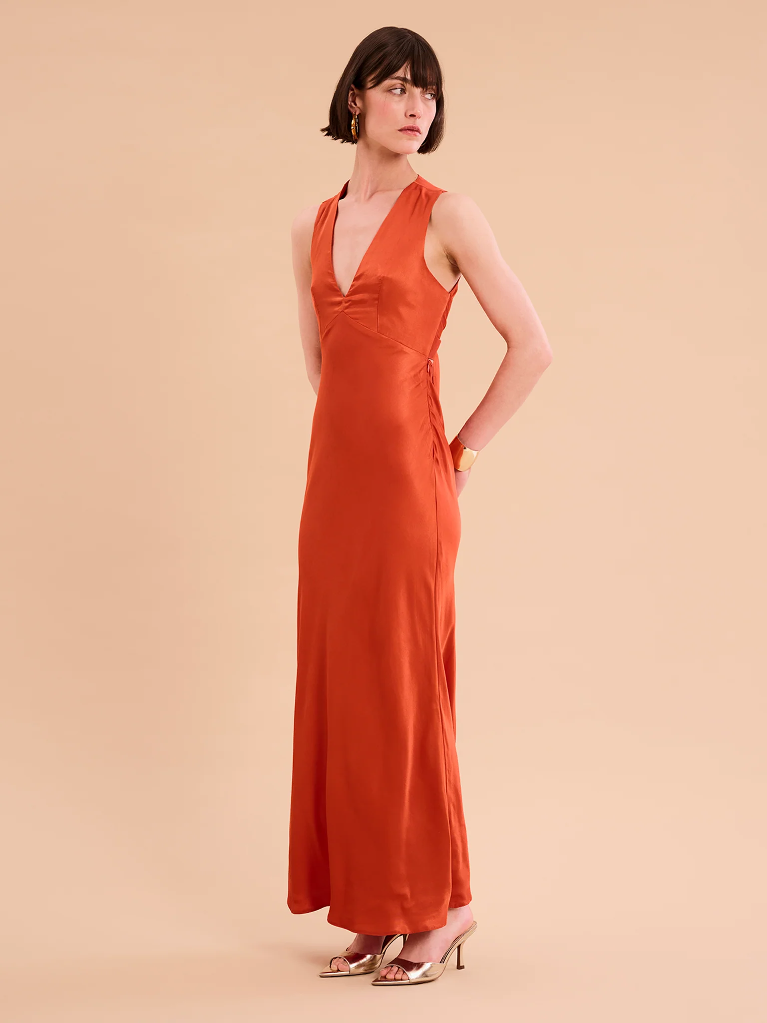 Nova Tie Back Dress in Burnt Orange - Image 3