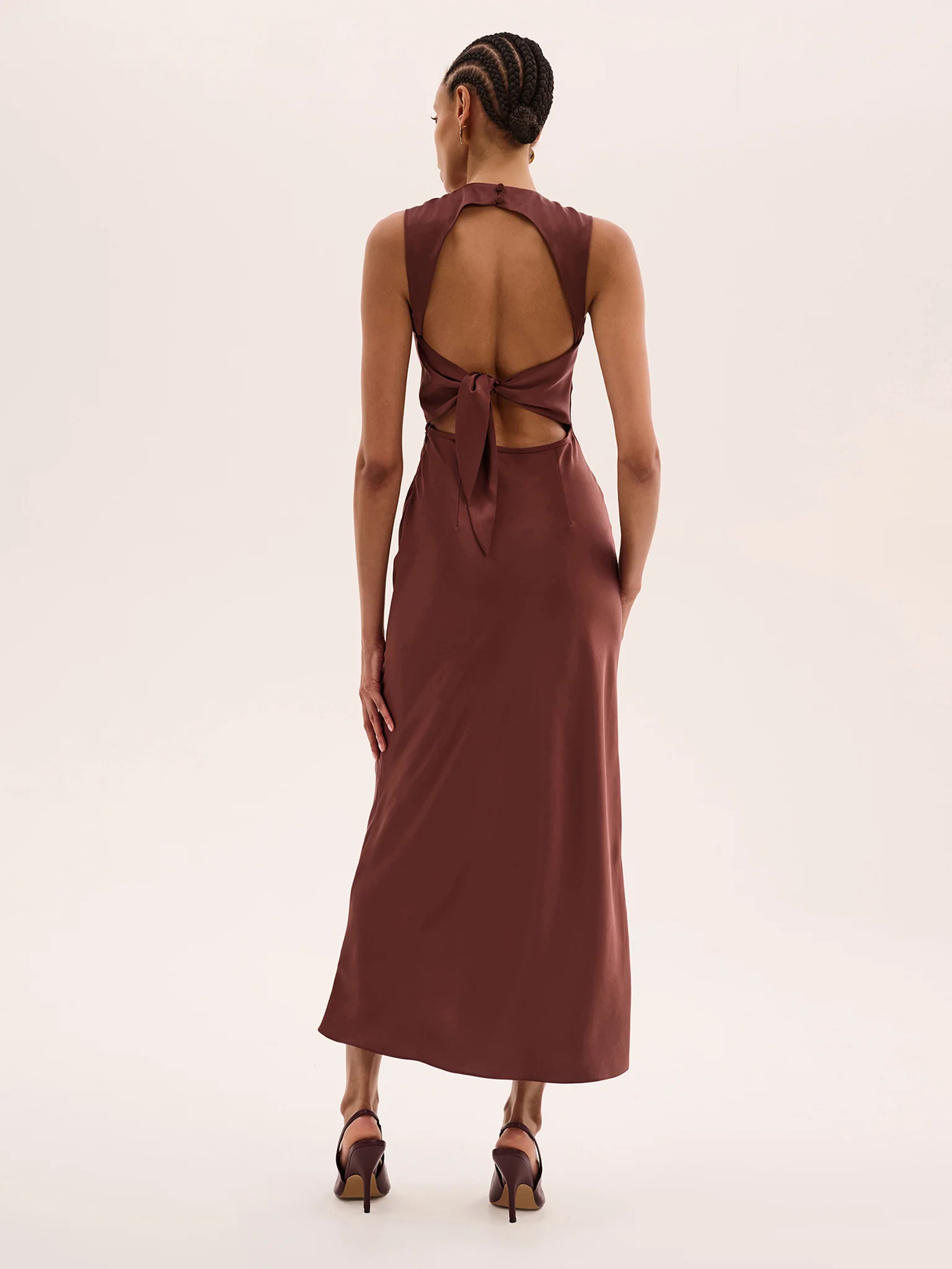 Nova Tie Back Dress in Chocolate - Image 3