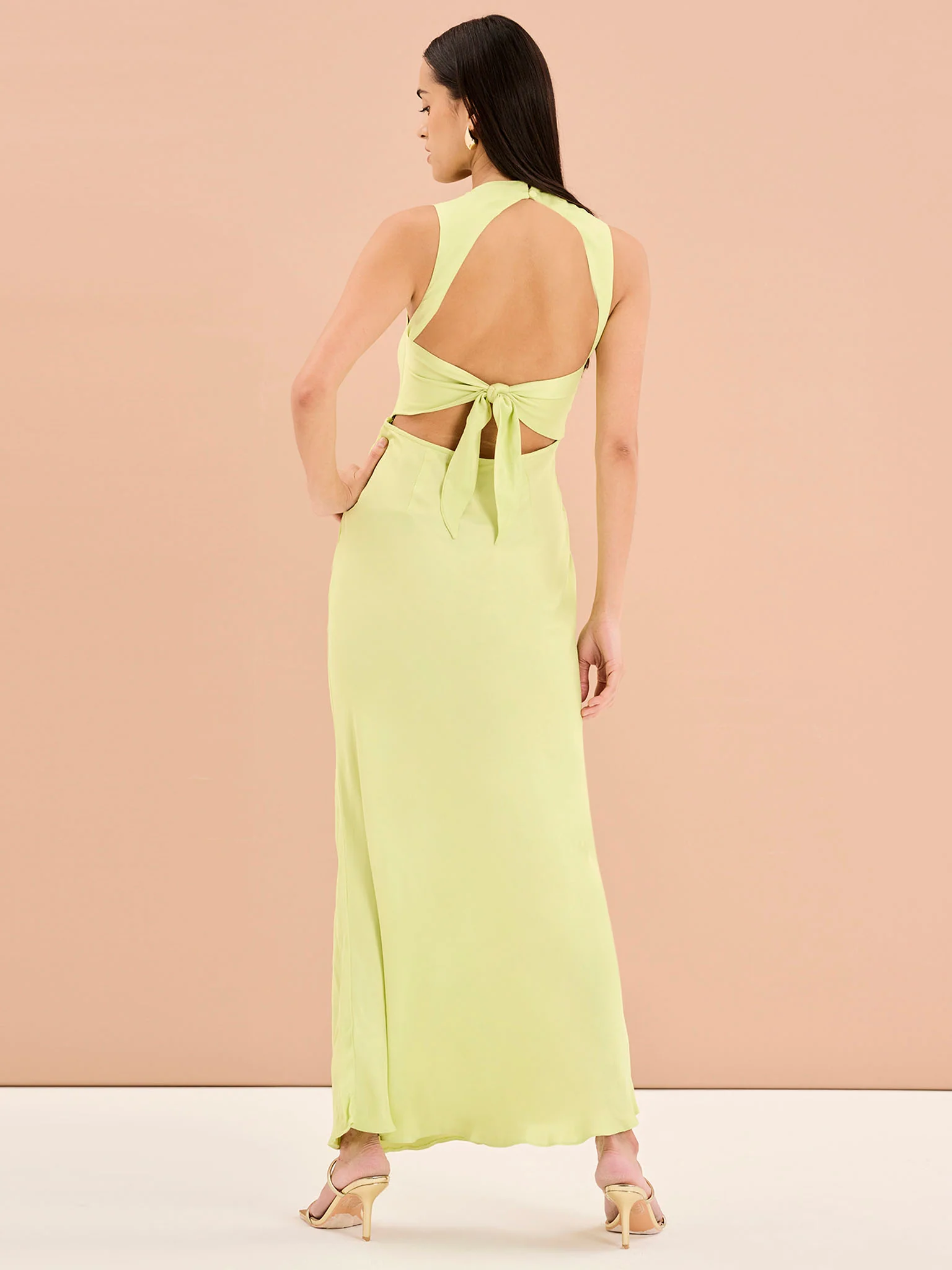 Nova Tie Back Dress in Lime - Image 3