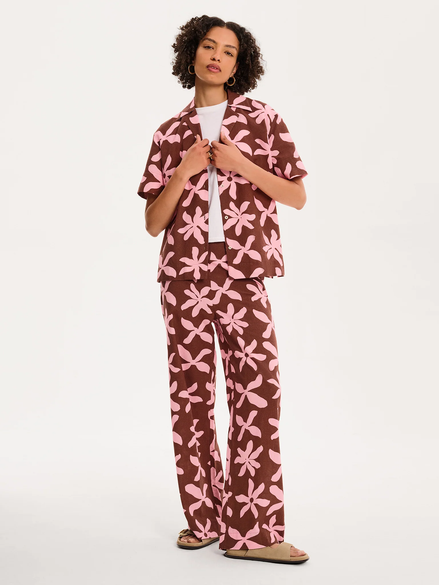 Oaklyn Shirt in Pink and Chocolate Floral Print - Image 5